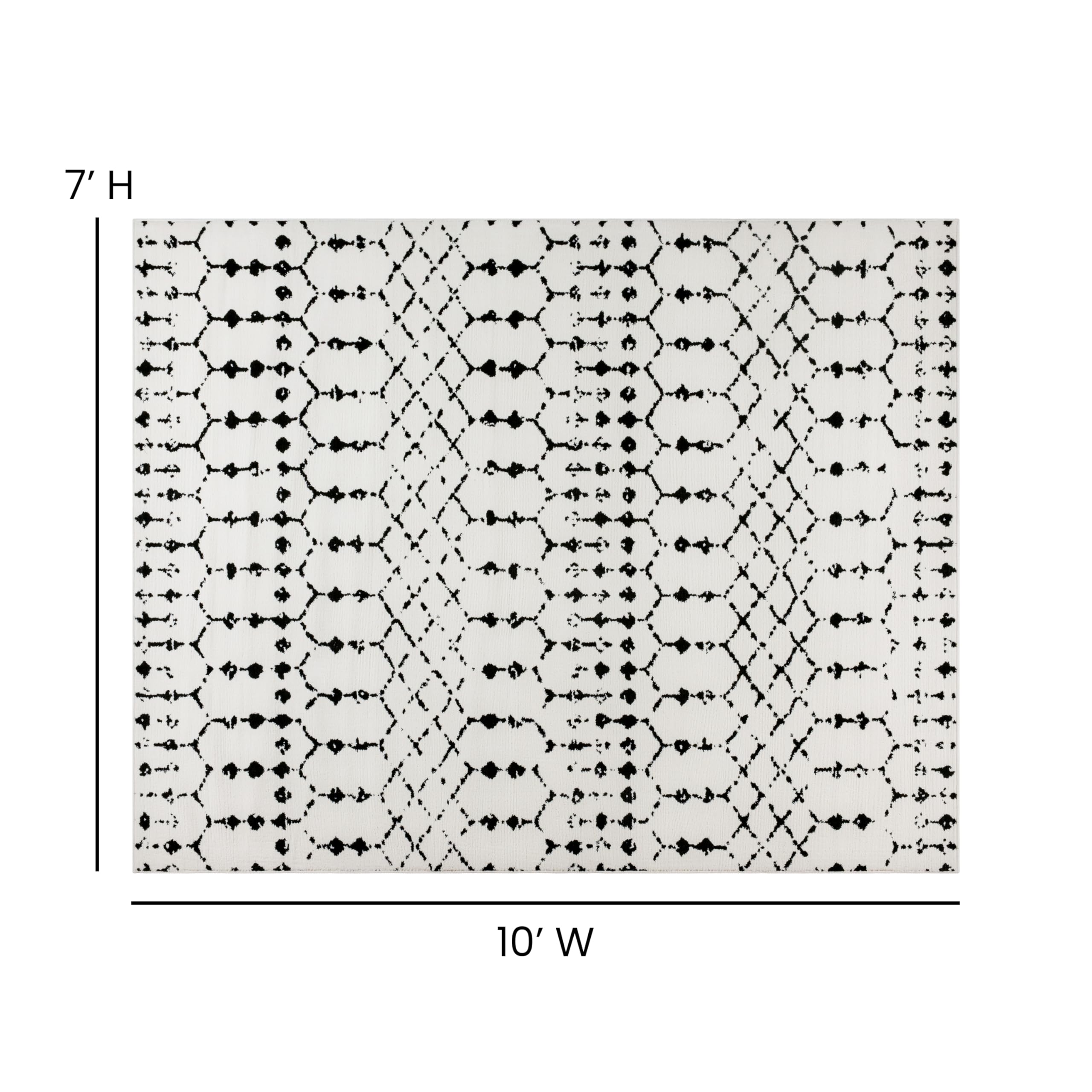 Merrick Lane Geometric Design Polyester Area Rug - Ivory & Black - 8' x 10' Indoor Rug for Living Room, Bedroom & Office - Soft & Durable Modern Home Decor