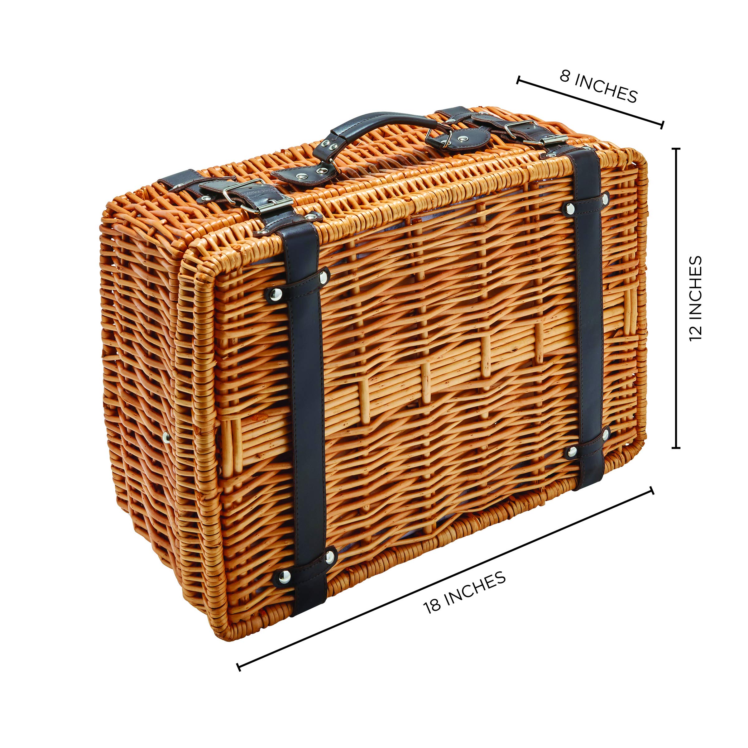 Hoan 5249894 Picnic Basket Set with Utensils & Dinnerware for 4 People - Portable Outdoor Dining Kit for Camping, Beach, Park & Family Gatherings