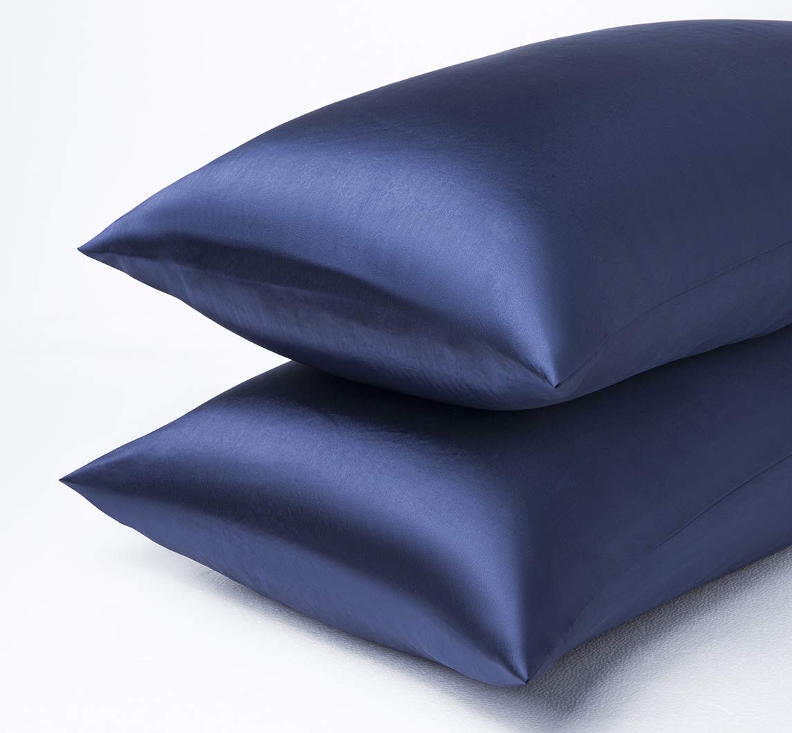 Luxury Satin-Silk King Size Pillowcase - Navy Blue Cooling Pillow Cover for Hair & Skin Care, Breathable Super Soft Pillowcase for Bedroom, Hotel & Travel - King (20x36 Inches)