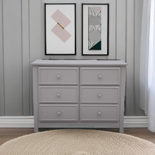 Delta Children Unisex 6-Drawer Double Dresser with Interlocking Drawers - Greenguard Gold Certified, Grey Nursery Dresser for Baby & Kids Bedroom Storage