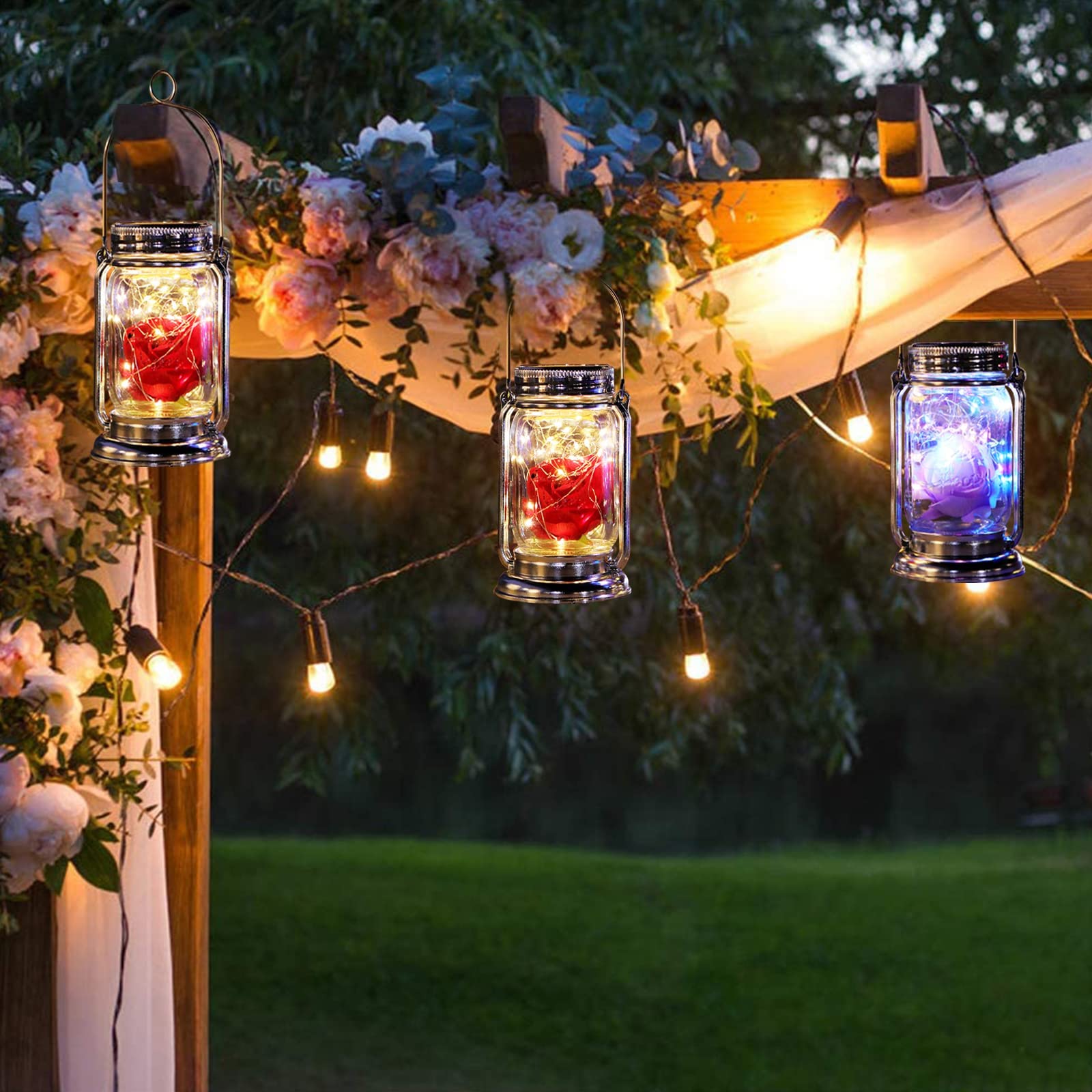 ANGMLN Solar Powered Romantic Rose in Glass Mason Jar - 2 Pack Enchanted Rose Gift Set with LED Lights, Forever Flower for Valentine's Day, Wedding, Anniversary & Home Decor | Perfect for Romantic Nights, Table Centerpieces and Special Occasion Gifts