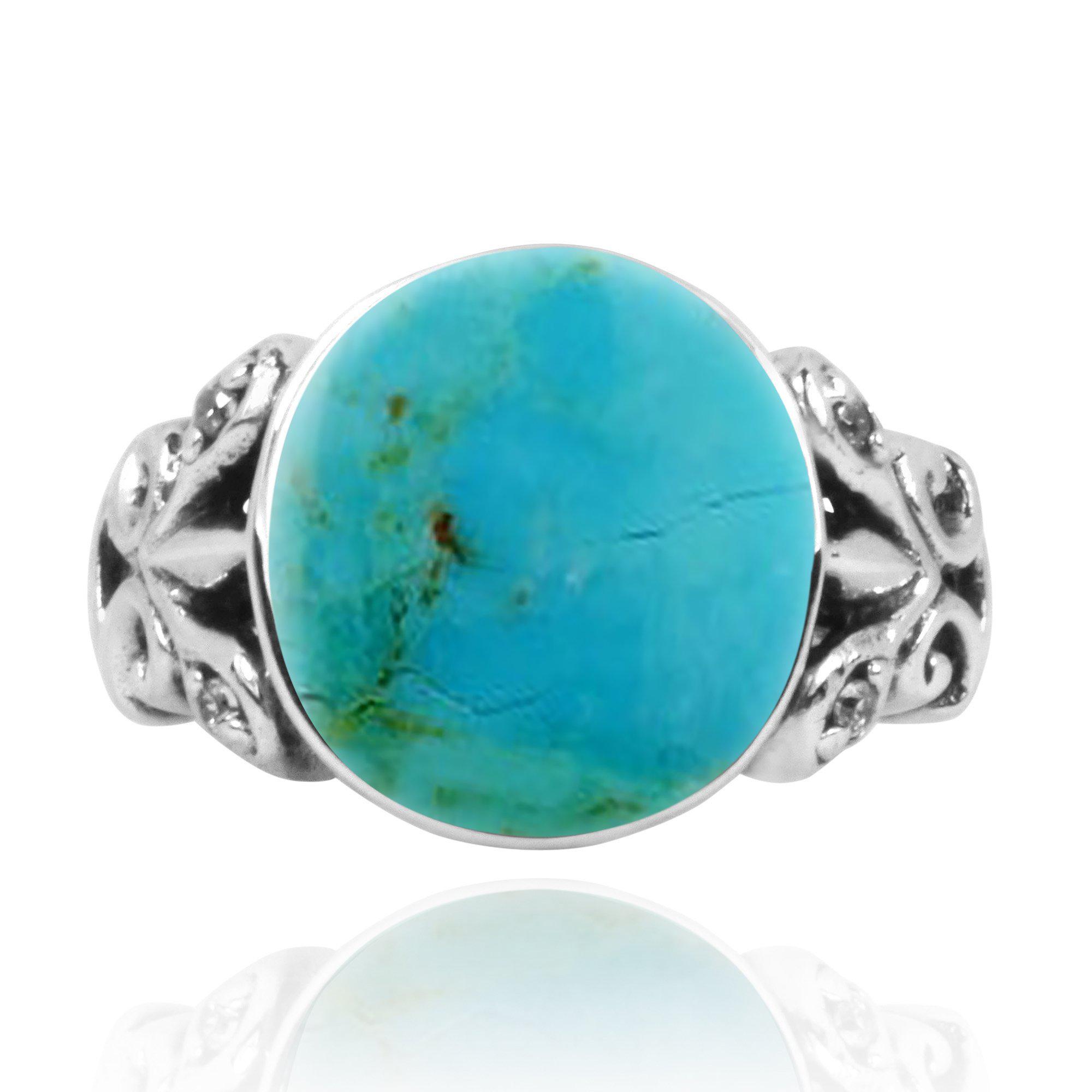 Handmade Oxidized Silver Ring with Oval Compressed Turquoise & Butterfly Design - Perfect for Boho Jewelry Lovers & Gift Giving