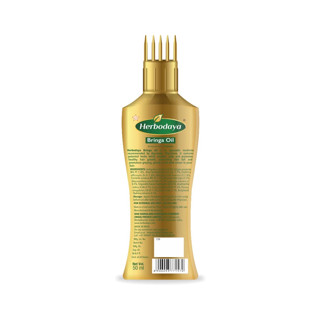 Herbodaya Bringa Oil - 50ml - 100% Natural Ayurvedic Hair Oil with 14 Herbs for Hair Growth, Dandruff & Scalp Care - Perfect for Daily Hair Massage & Night Treatment