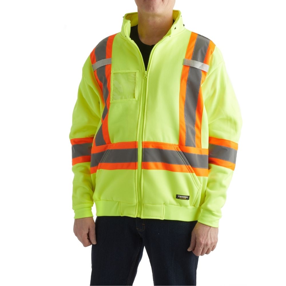 High Visibility Yellow Fleece Work Hoodie - Terra 116506YL - Warm & Comfortable for Outdoor Jobs, Construction, and Safety Workwear