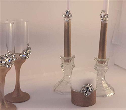 Elegant Rose Gold Champagne Glasses Set with Serving Tray & Decorative Candles - Perfect for Weddings, Anniversaries & Romantic Dinners