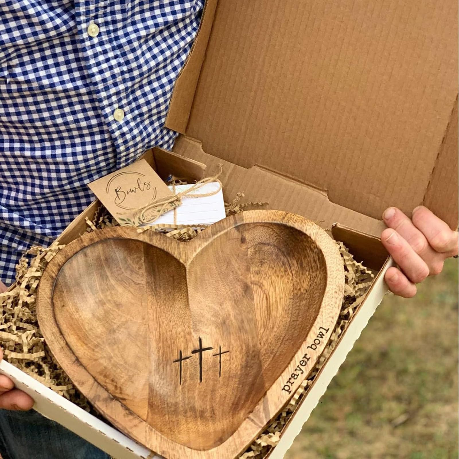 Wooden Prayer Bowl with Heart-Shaped Design & Inspirational Cards - Christian Religious Gift for Women, Men, Mom & Dad - Perfect for Mother's Day, Birthday, Retirement - Home Decor & Spiritual Meditation Accessory