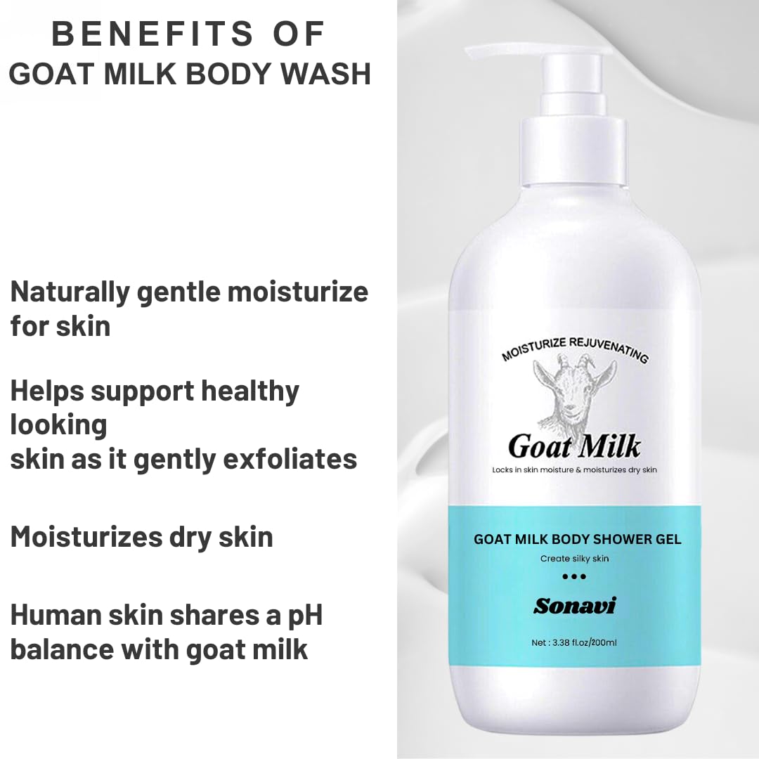 Goat Milk Shower Gel for Dry Skin - Moisturizing Body Wash for Men & Women - 400ml (Pack of 2) | Gentle Cleansing & Hydration for Sensitive Skin - Perfect for Daily Shower & Bath Routine