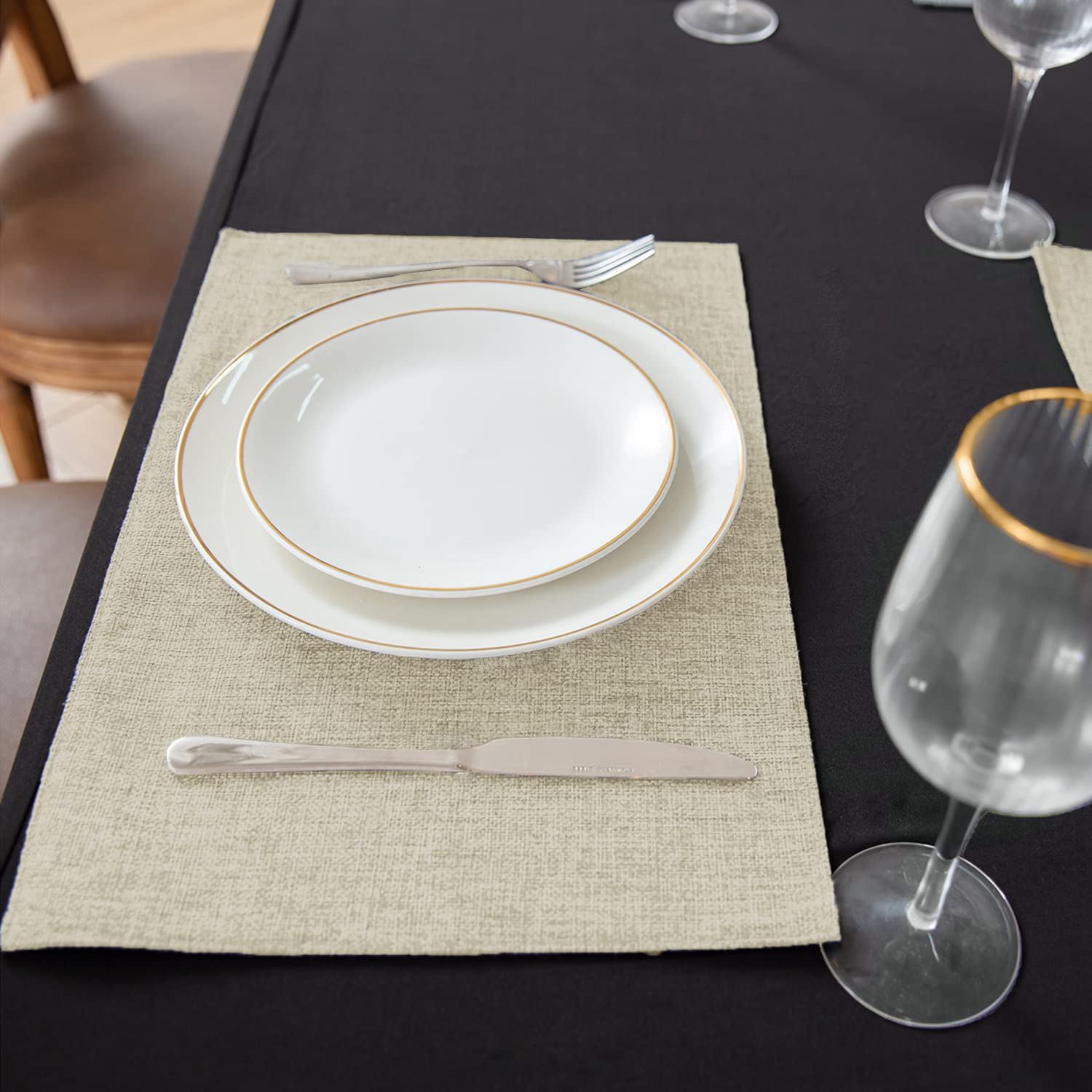 Premium Linen-Like Polyester Placemats Set of 8 - Machine Washable, Heat Resistant & Wrinkle Free - Thick Fabric Dining Table Mats for Kitchen & Formal Dinner (Beige) | Perfect for Everyday Meals, Dinner Parties & Holiday Gatherings