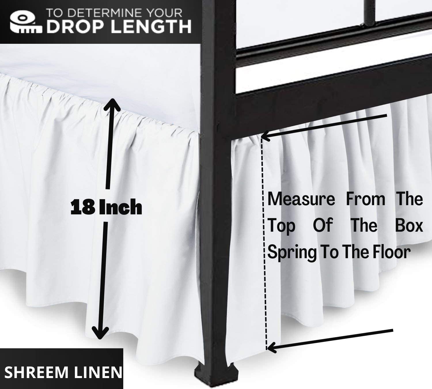 Ruffled Bed Skirt with Split Corners - 100% Microfiber Gathered Dust Ruffle for Twin Beds (18