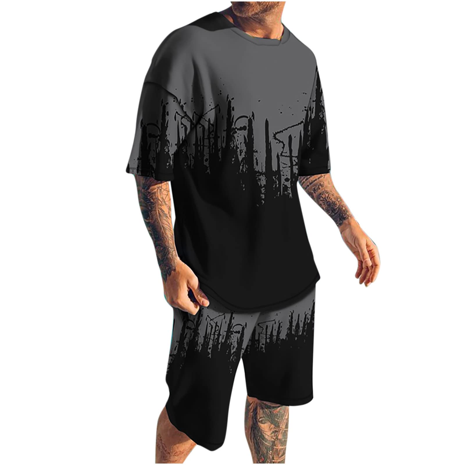 Men's Summer Activewear 2-Piece Outfit - Tie Dye Short Sleeve T-Shirt & Athletic Shorts Set | Casual Sportswear for Gym, Running & Outdoor Activities