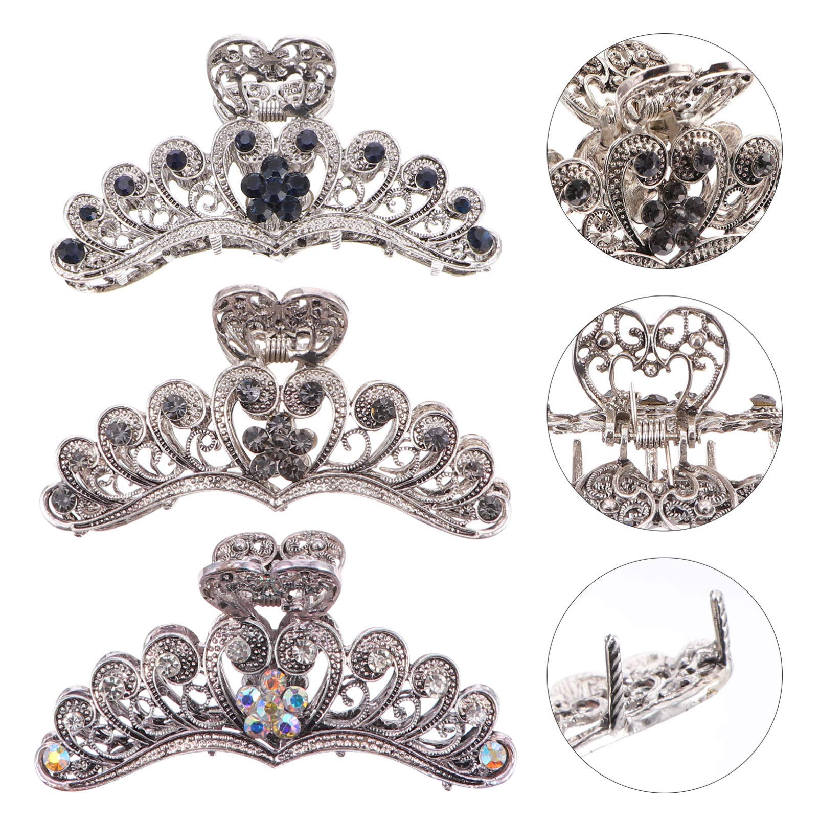 3pcs Rhinestone Hair Claw Clips for Women - Metal French Hair Grip Clips for Thick Hair - Elegant Jaw Headgear with Alloy Rhinestones - Perfect for Parties, Weddings, and Everyday Styling