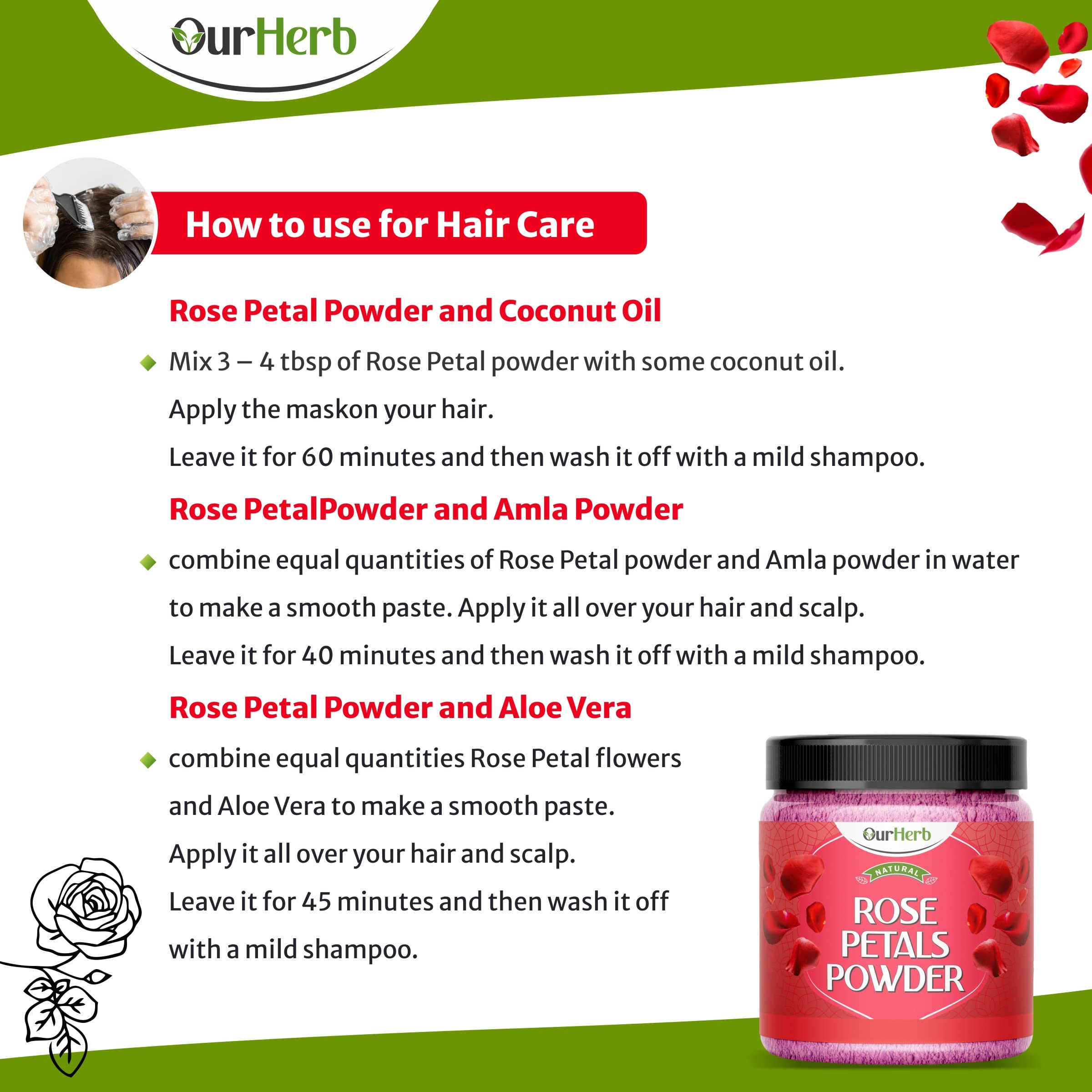 Pure & Natural Rose Petal Powder for Skin & Hair Care - Vitamin Enriched Face Mask for Fairness, Tan Removal & Glowing Skin with Wooden Spoon (200g/7oz) | DIY Beauty Treatment for Spa, Facial & Home Skincare Routine