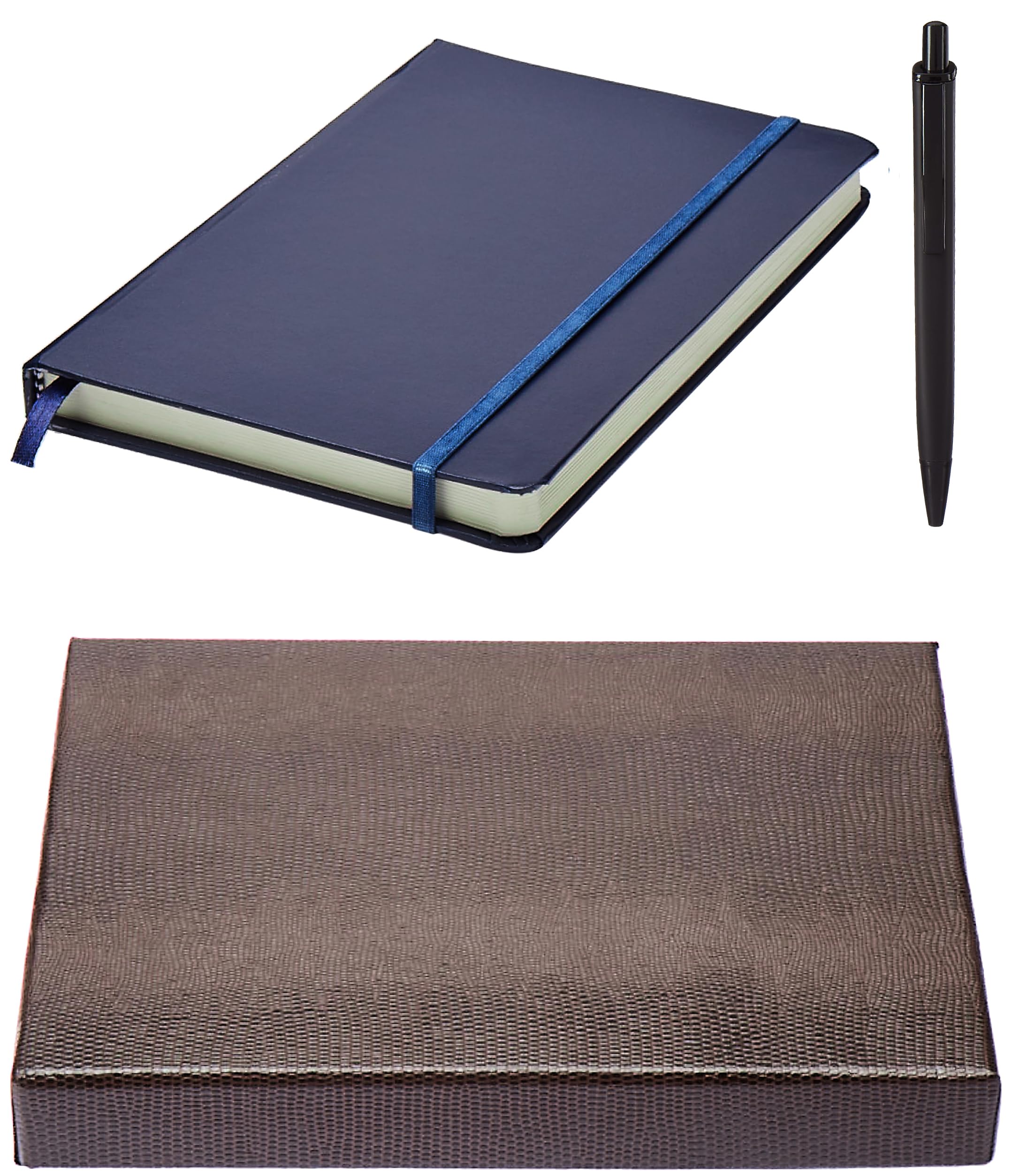 Amazon Basics A5 Notebook with Ribbon Bookmark & Pen - Premium Lined Journal for Writing, Note Taking, and Planning | Perfect Gift Set for Corporate Events, Graduation, Birthday, and Personal Use (Blue)