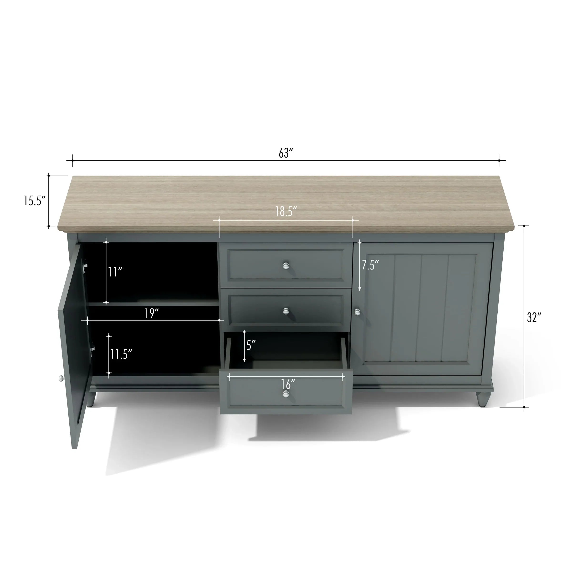 Anderson Teak Chenon Sideboard Grey/Brown - Solid Teak Wood Buffet Cabinet with 2 Drawers & 2 Doors - SB CG 6316 - Perfect for Dining Room Storage & Living Room Organization