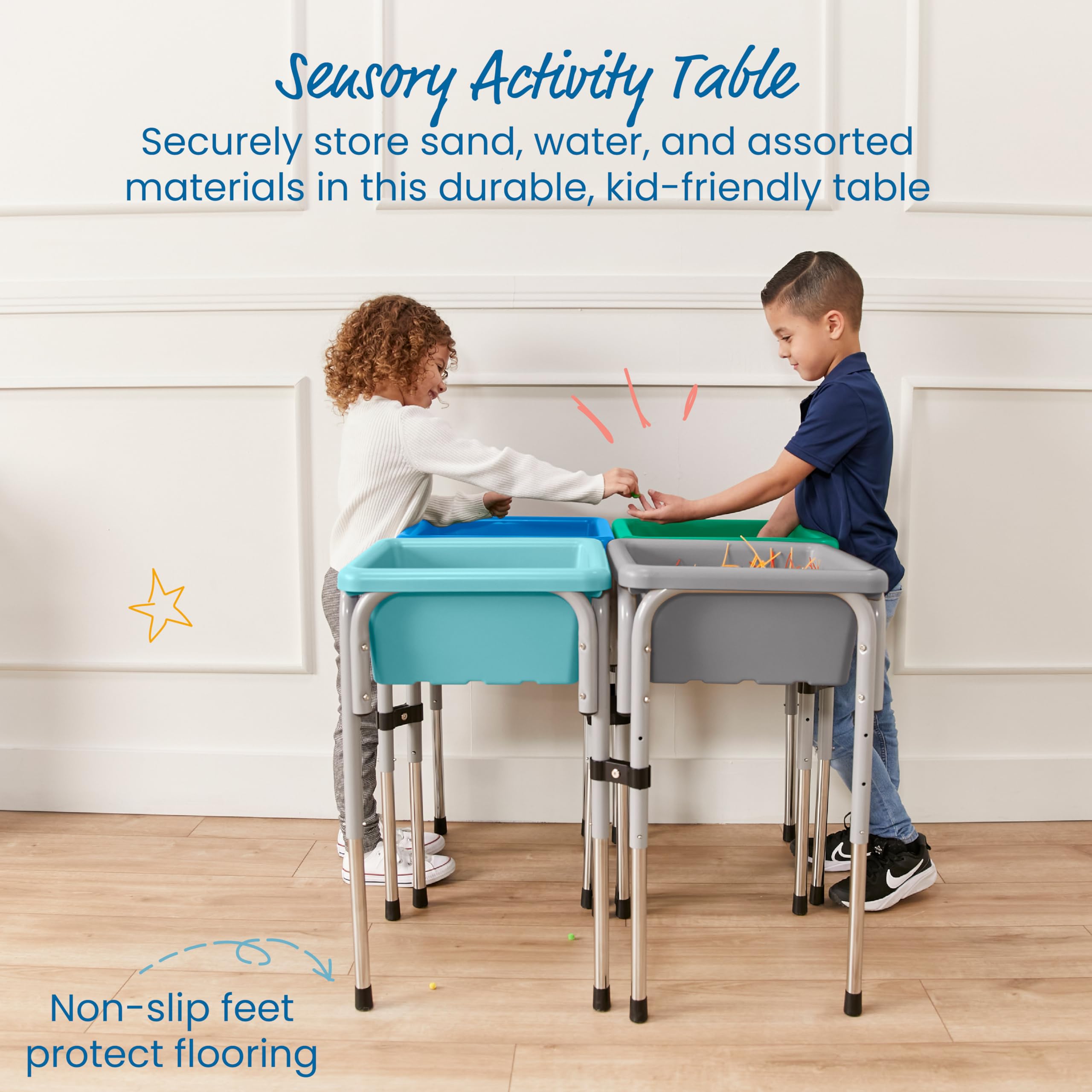 ECR4Kids Adjustable 4-Station Sand and Water Play Table with Sensory Bins - Contemporary Design for Kids Indoor/Outdoor Sensory Play, Preschool Learning, and Toddler Activities