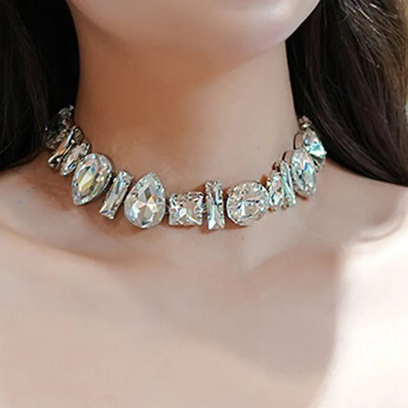 Geometric Crystal Choker Necklace for Women - Elegant Water Drop Clavicle Chain Statement Jewelry Gift for Birthday, Anniversary & Party Wear