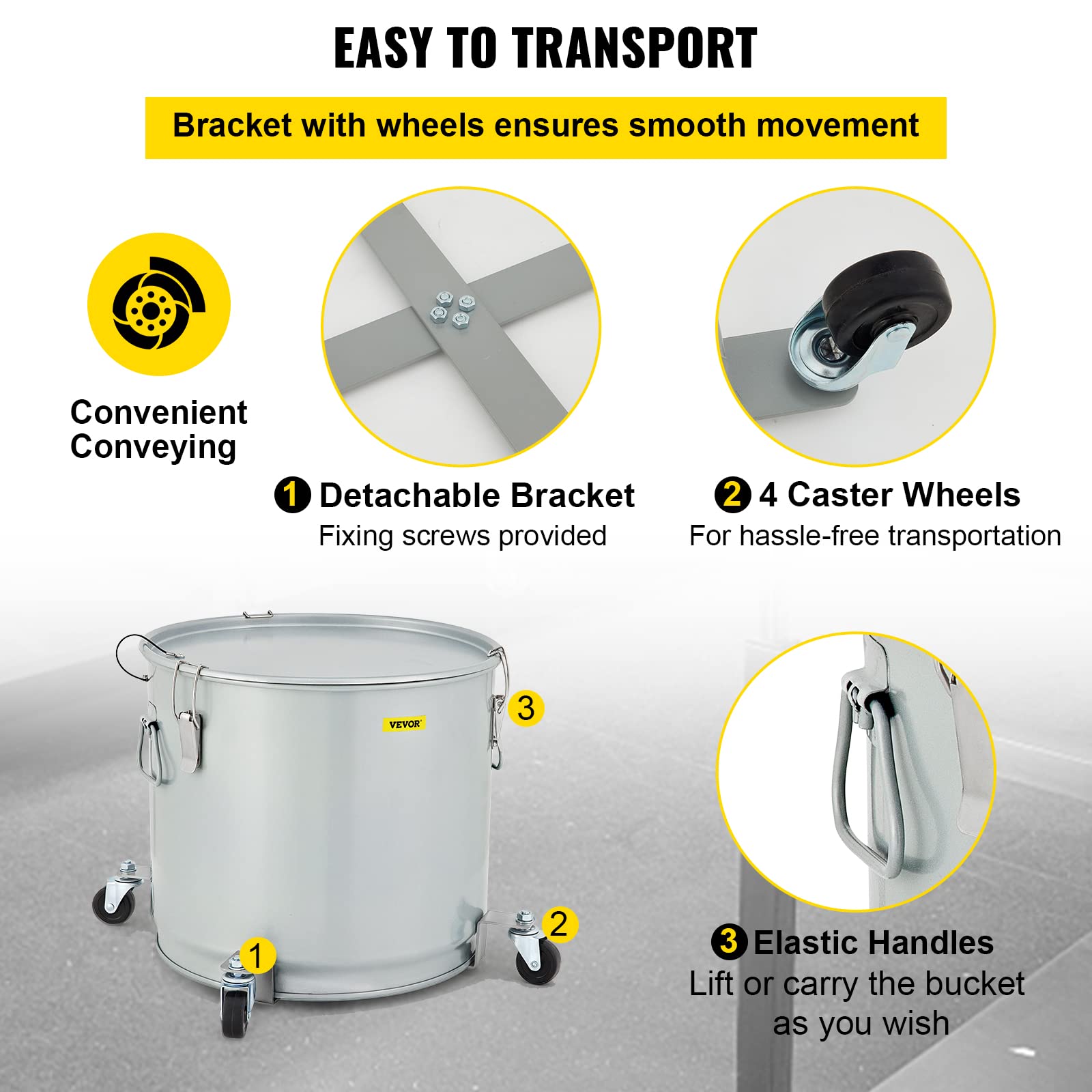 VEVOR 15.9 Gallon Commercial Deep Fryer Grease Bucket - 60L Coated Carbon Steel Oil Filter Pot with Caster Wheels, 123 LBS Capacity Oil Disposal Caddy, Locking Lid & Nylon Filter Bag - Perfect for Restaurants, Food Trucks & Commercial Kitchens