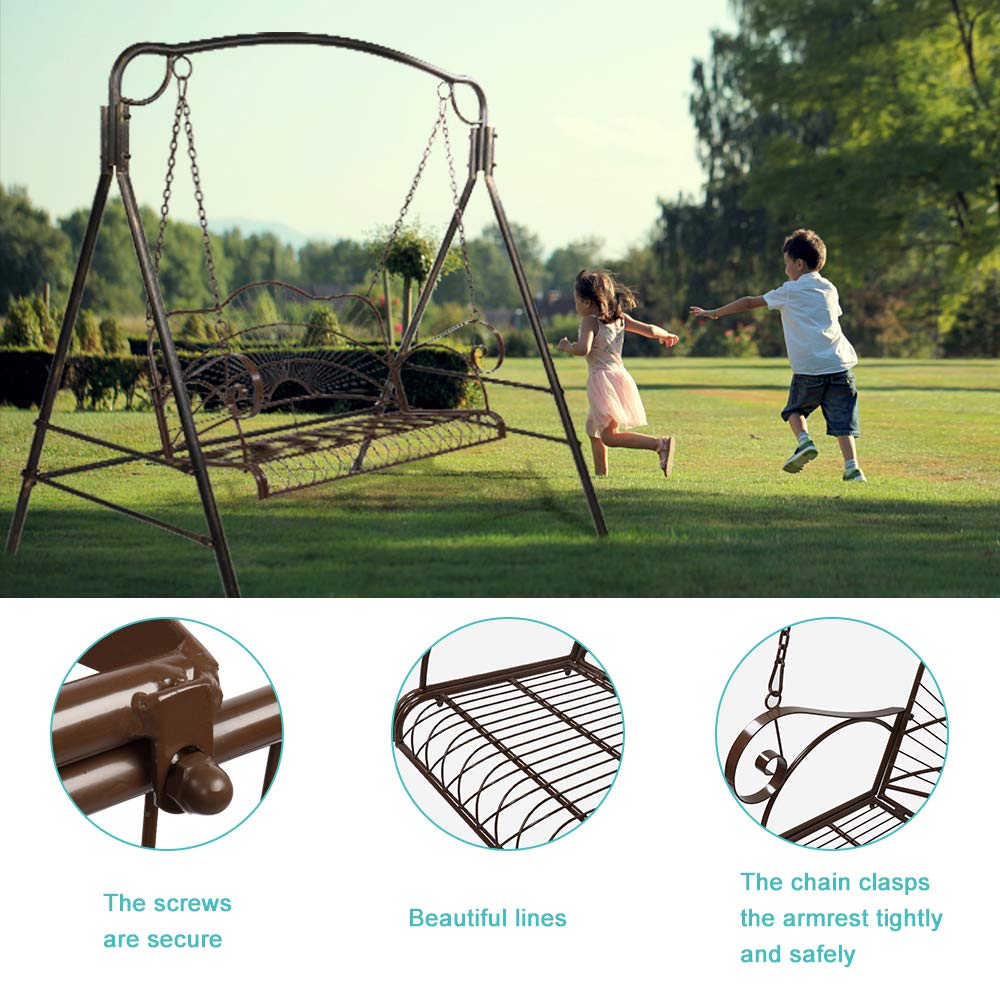 **Heavy Duty Metal Porch Swing Chair - Outdoor Hanging Bench for Garden, Yard, Deck & Backyard - Black Iron Patio Furniture (Stand Not Included) - Perfect for Relaxing, Lounging & Enjoying Nature**