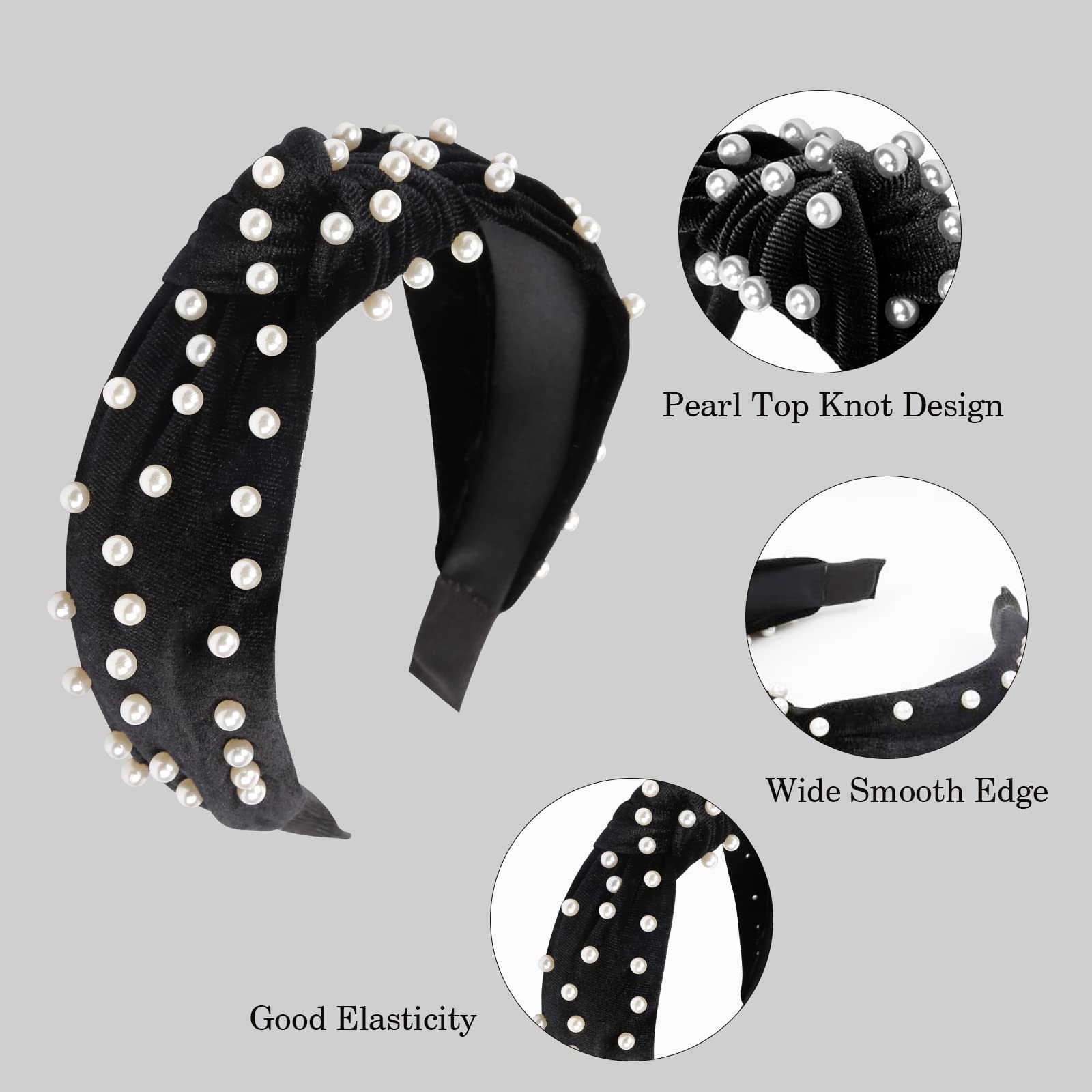 6 Pack Women's Pearl Leopard Print Knotted Elastic Headbands - Fashion Hair Accessories for Girls & Women - Perfect for Workouts, Yoga, Office & Everyday Wear