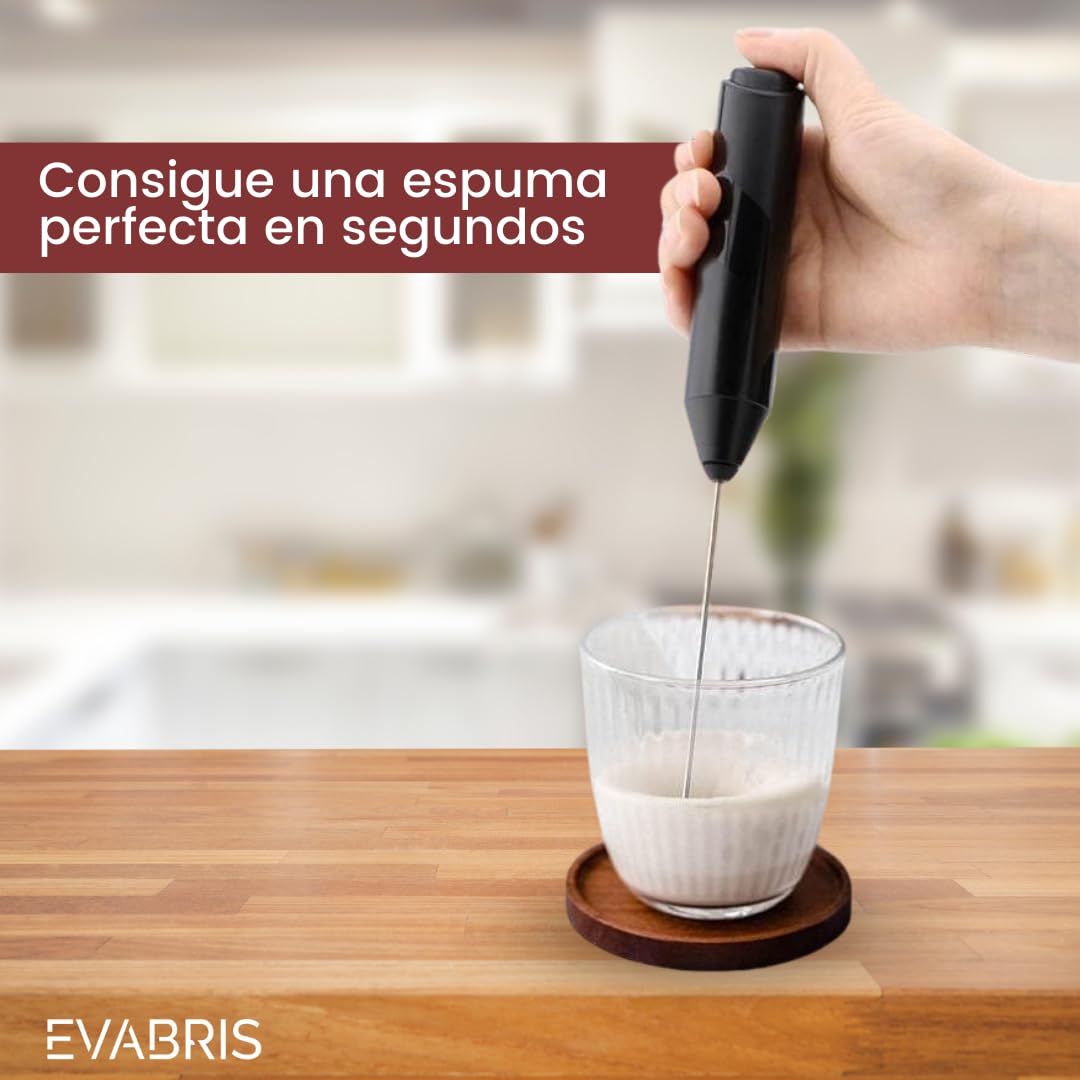 EVABRIS® Electric Milk Frother, Stainless Steel Handheld Milk Foam Maker, Battery Powered (2 AA), Portable Mini Frother for Coffee, Latte, Cappuccino - Perfect for Home, Office & Travel Use