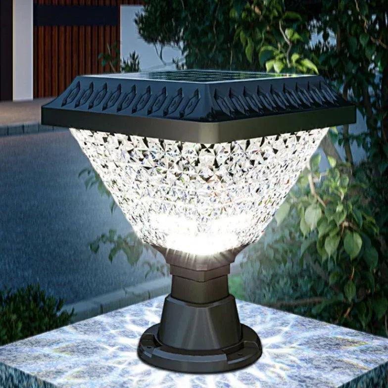 Solar Powered Diamond Faceted Outdoor Pillar Lights - Waterproof LED Landscape Lighting for Garden, Pathway, Patio, and Driveway Decoration