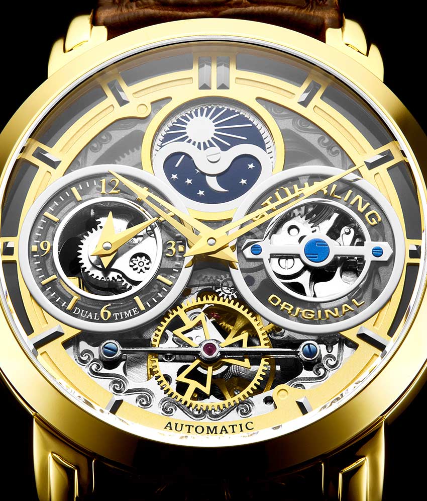 Luciano Automatic 46mm Skeleton Watch for Men - Stainless Steel Mechanical Timepiece with Open Heart Design - Perfect for Business, Formal Events & Gift Giving