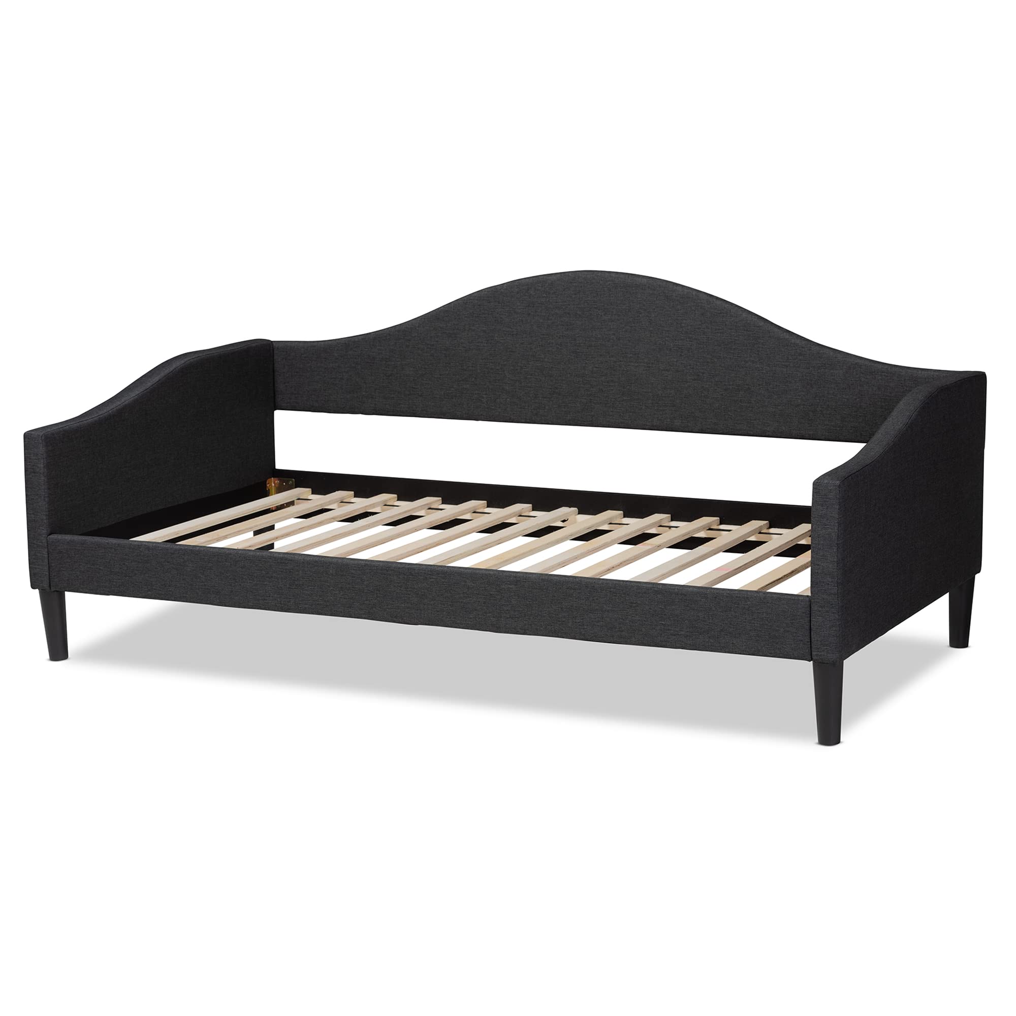 Baxton Studio Milligan Modern Charcoal Fabric Upholstered Twin Daybed with Dark Brown Wood Frame - Perfect for Guest Rooms, Small Spaces & Contemporary Home Decor