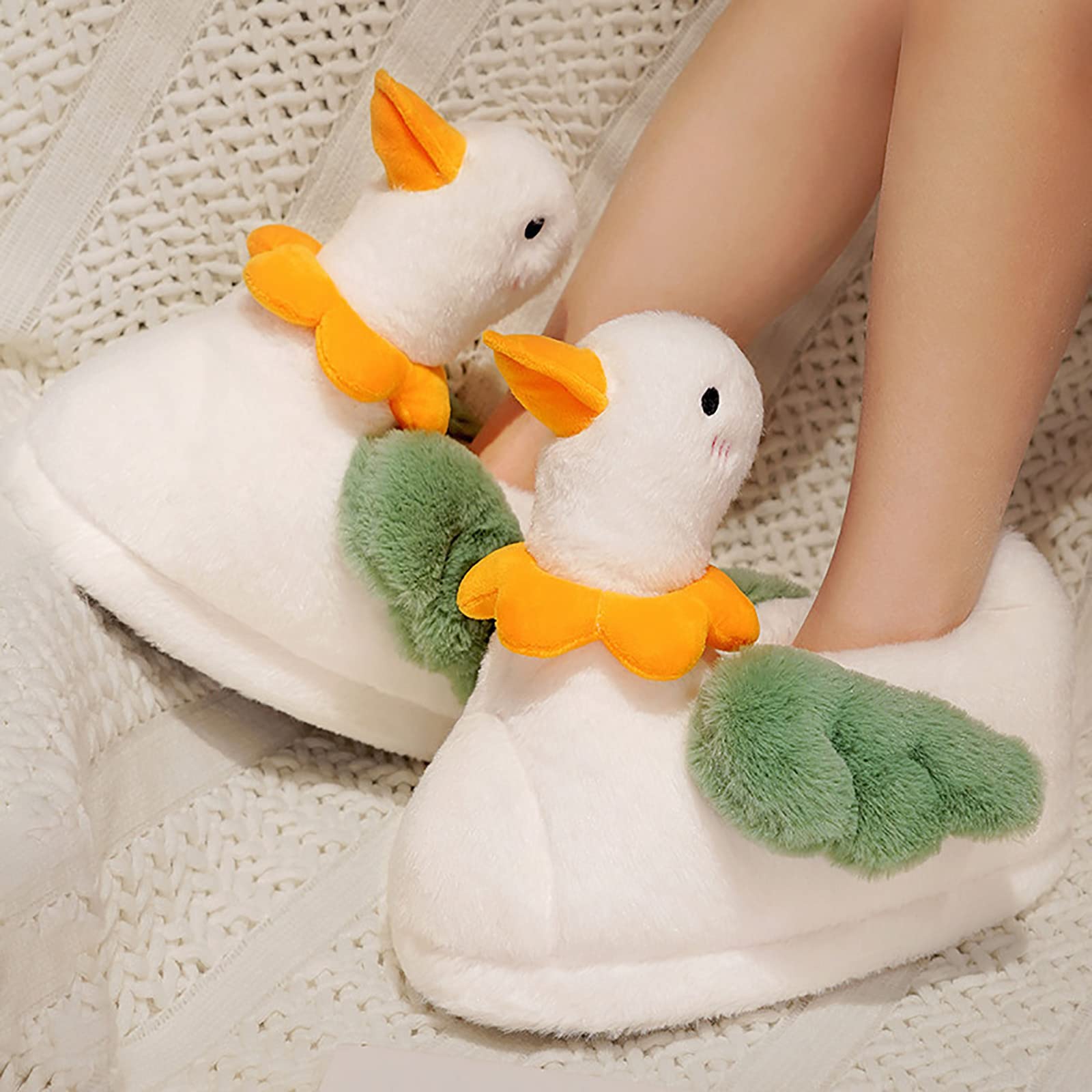 Women's Soft Plush Animal Slippers - Non-Slip Winter Warm Fleece House Shoes for Indoor Comfort (Duck Design, Size 5.5) | Cozy Home & Bedroom Wear for Ladies & Girls