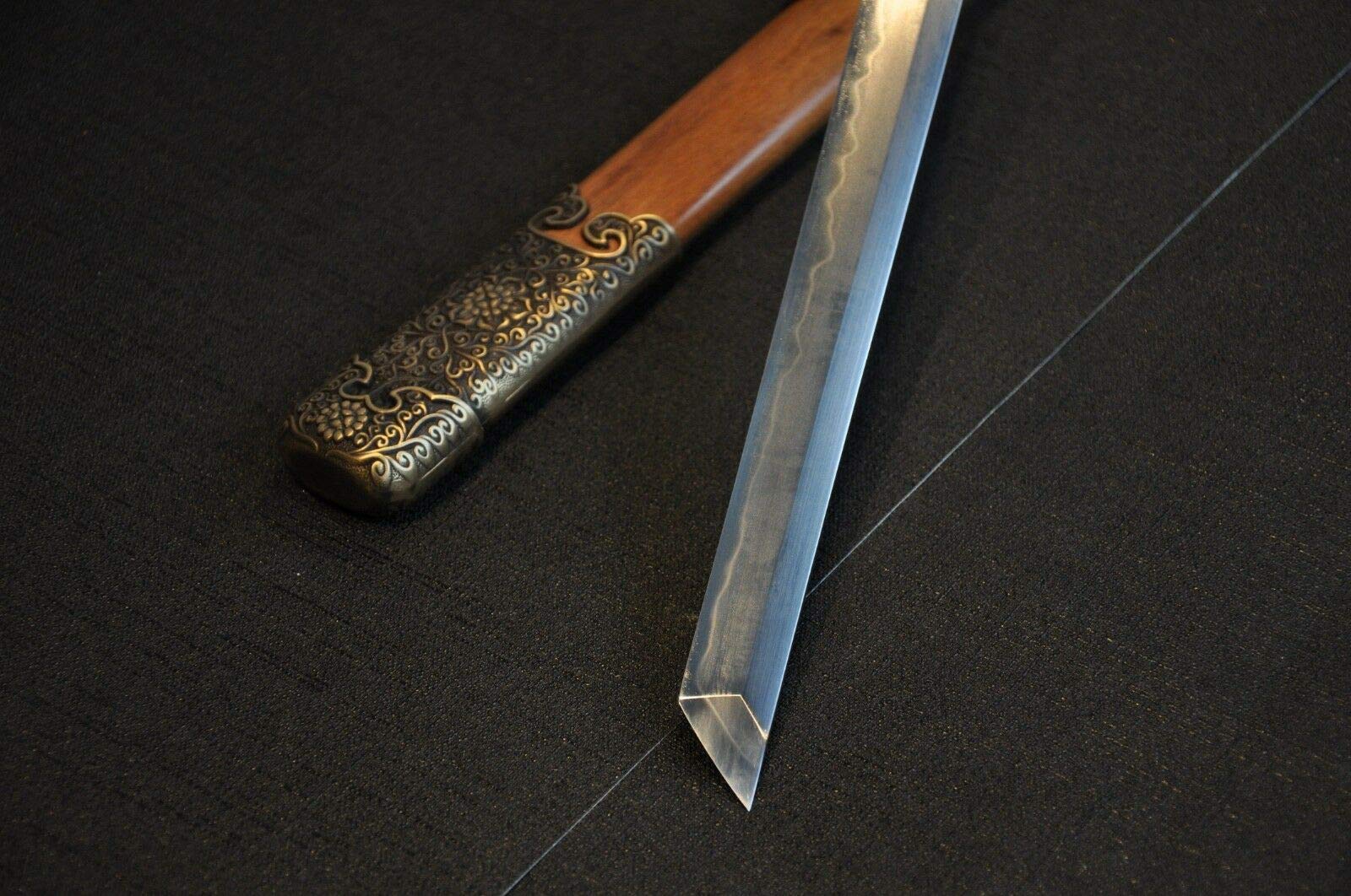 Handmade T10 Steel Sword Knife with Copper Fittings - Sharp Burning Edge Blade for Collection, Martial Arts & Cosplay | Shengshi Tang Style Combat Weapon