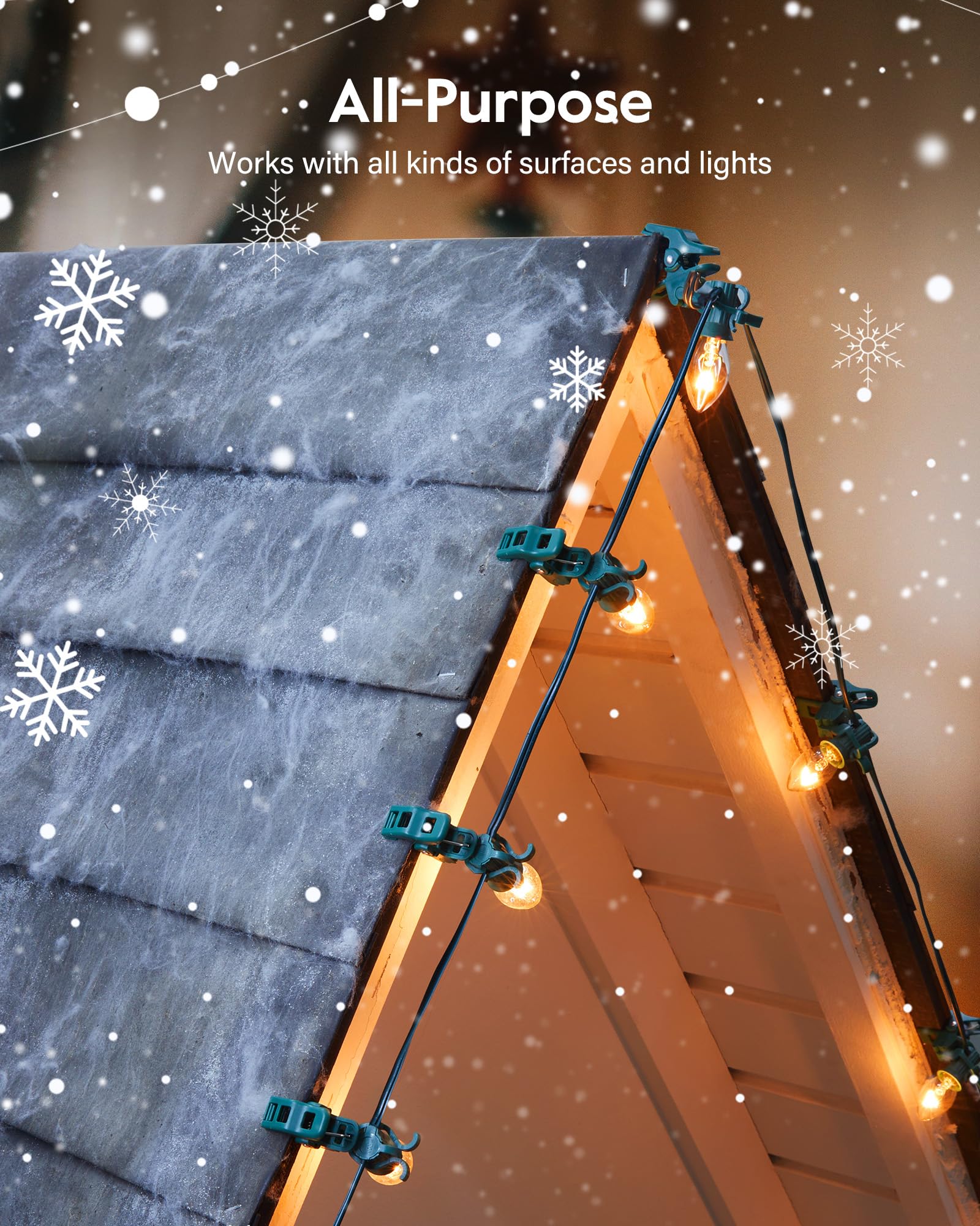 Universal Spring Clips for C7 C9 Christmas Lights - 50 Pack of Quick-Install Holiday Light Clips, Shatterproof Shingle & Gutter Hooks for E12 E17 Bulbs - Perfect for Metal Roofs, Fences, Railings & Gates - Ideal for Outdoor Holiday Decorations & Year-Round Lighting Displays