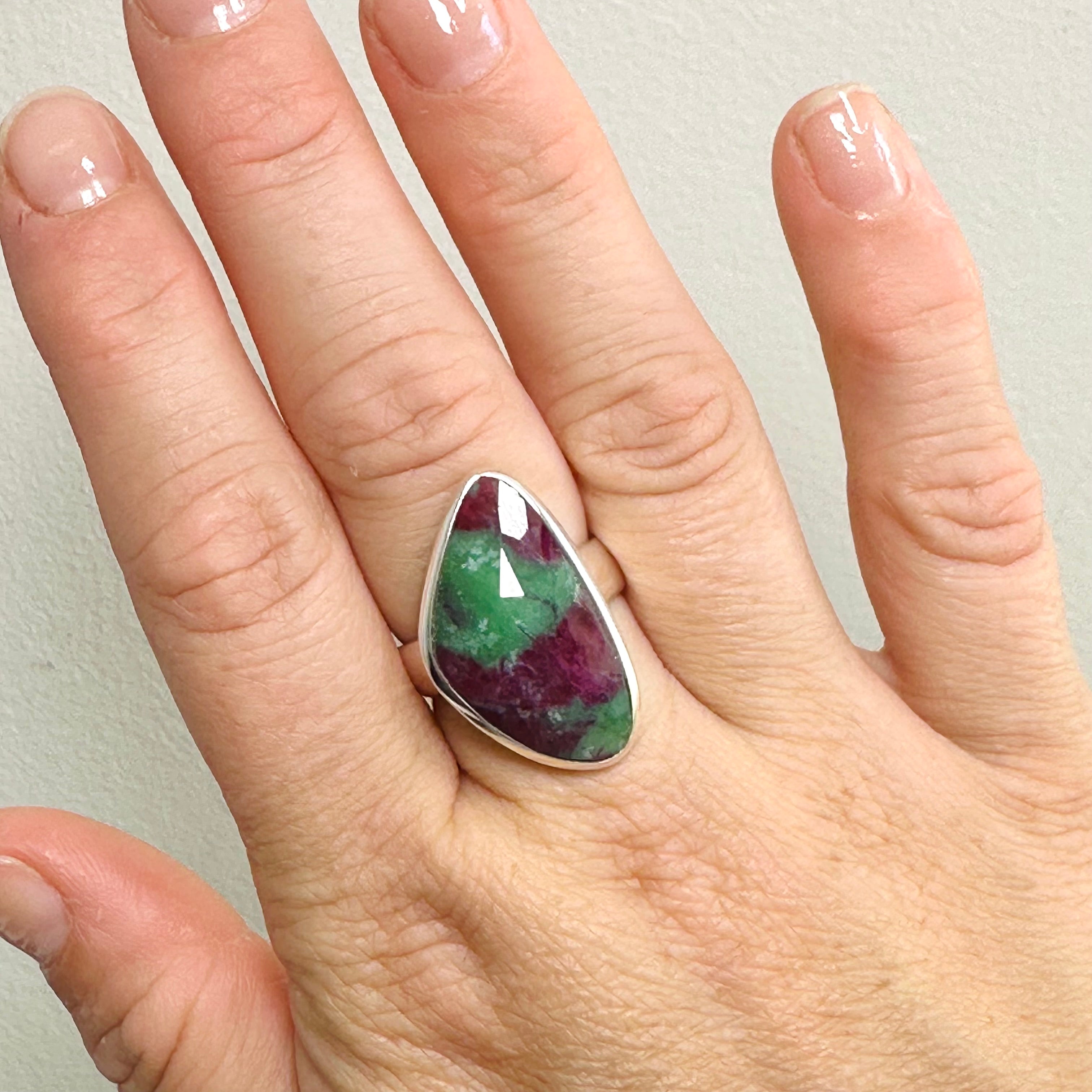 Ruby Zoisite Freeform Checkerboard Faceted Ring Size 8.5 PRGJ824 | Handmade Gemstone Jewelry for Women | Perfect for Spiritual Healing, Meditation & Boho Fashion