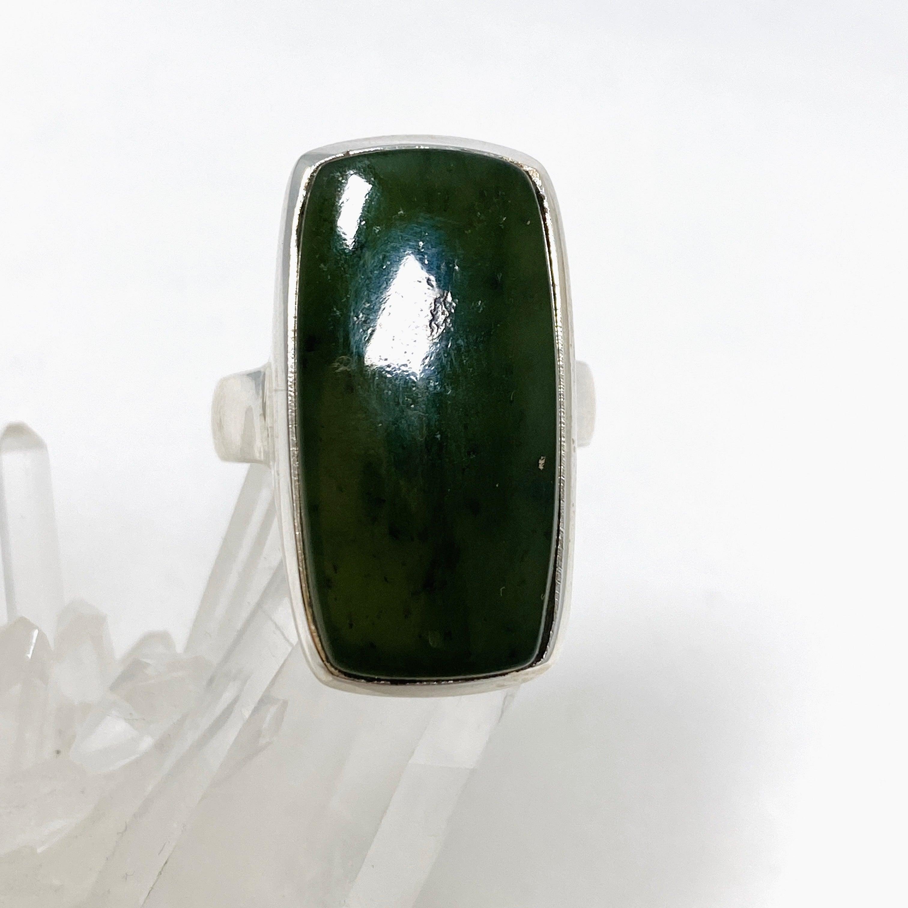 Siberian Jade Nephrite Rectangular Ring - Size 11, Handcrafted Green Gemstone Jewelry for Men & Women | Perfect for Weddings, Gifts & Spiritual Healing