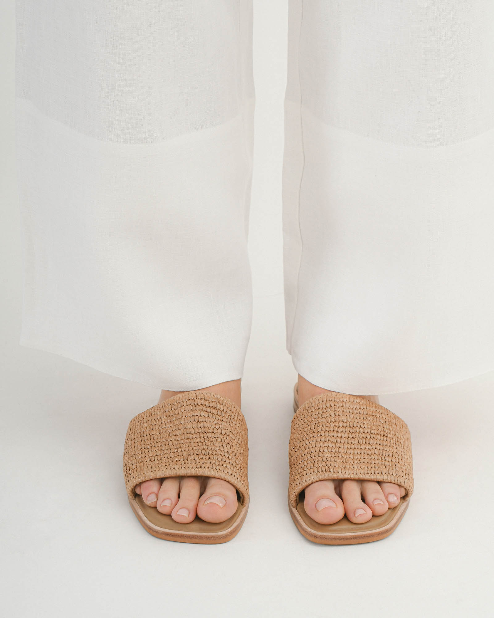 Picasso Flat Slide Tan Raffia Sandals - Women's Comfortable Summer Beach Slides for Casual Wear & Vacation Outfits