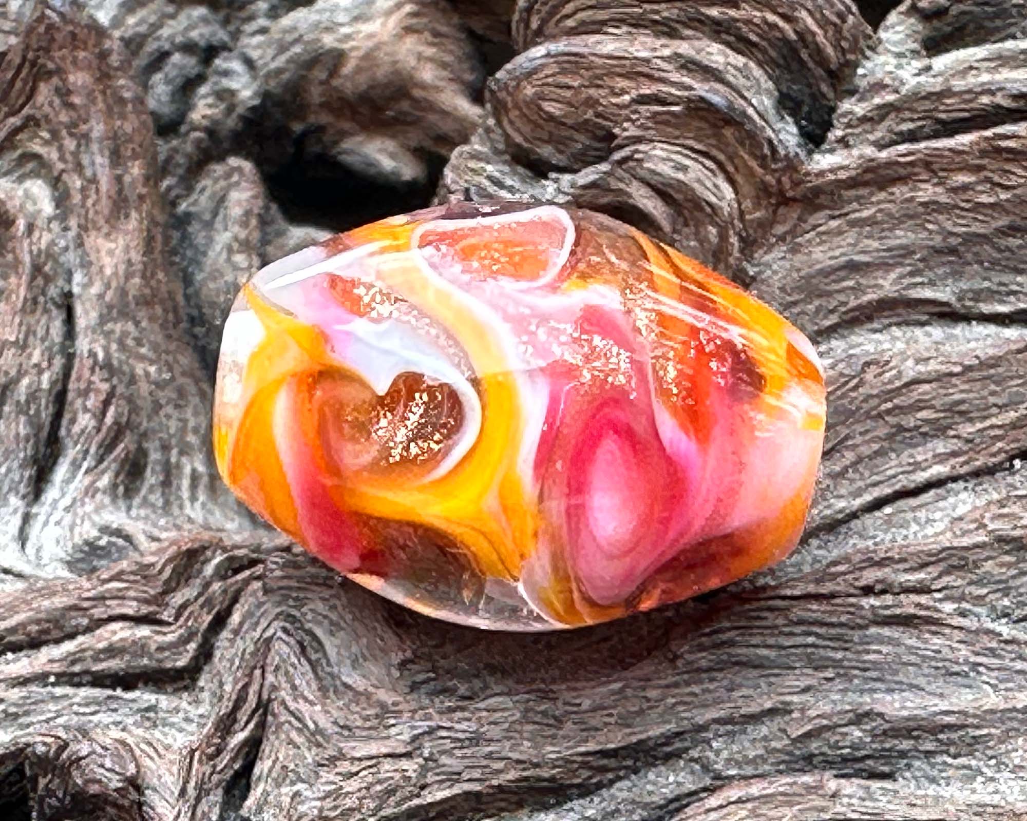 Vintage Orange & Pink Swirl Glass Lampwork Focal Bead - Handmade SRA Artisan Jewelry Component for Necklaces, Bracelets & DIY Crafting