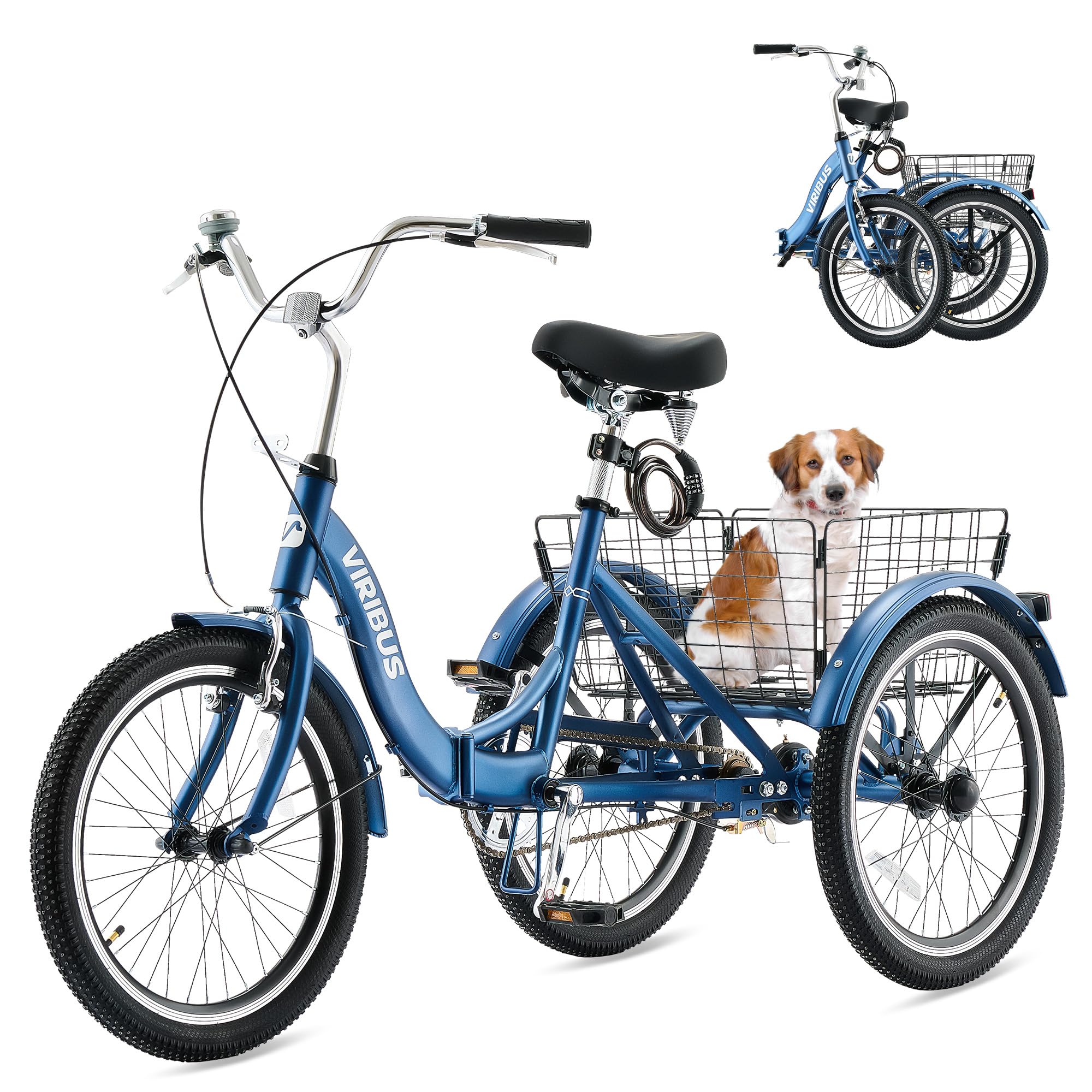 Viribus 20 Inch Folding Adult Tricycle - 1 or 7 Speed 3 Wheel Bike with Lock, Foldable Trike for Men, Women & Seniors (330lb Capacity) - Perfect for Commuting, Shopping & Leisure Rides
