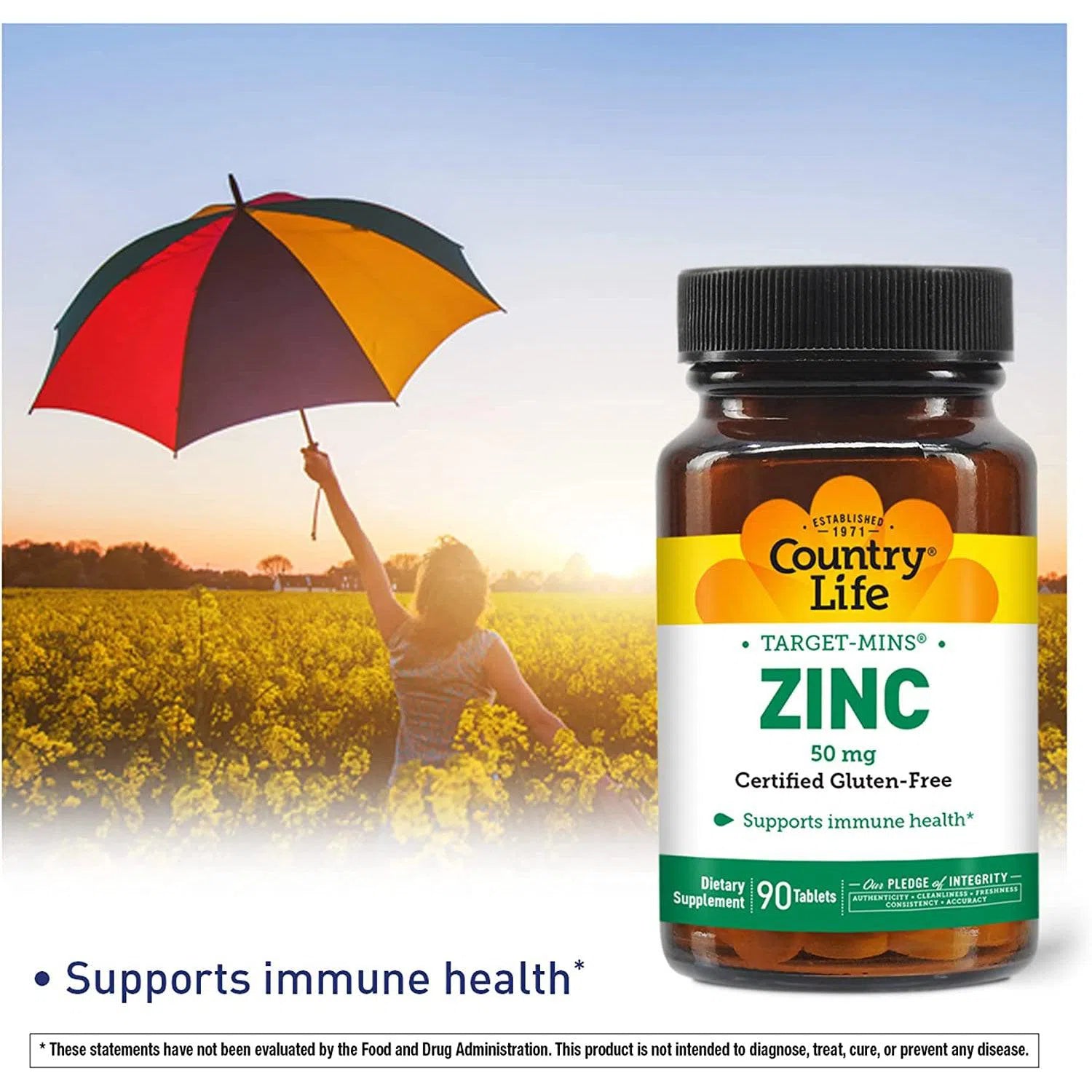 Country Life Target Mins® Zinc 50 mg Supplement - Immune Support & Antioxidant Boost for Adults - Daily Zinc Pills for Skin Health, Metabolism & Wellness
