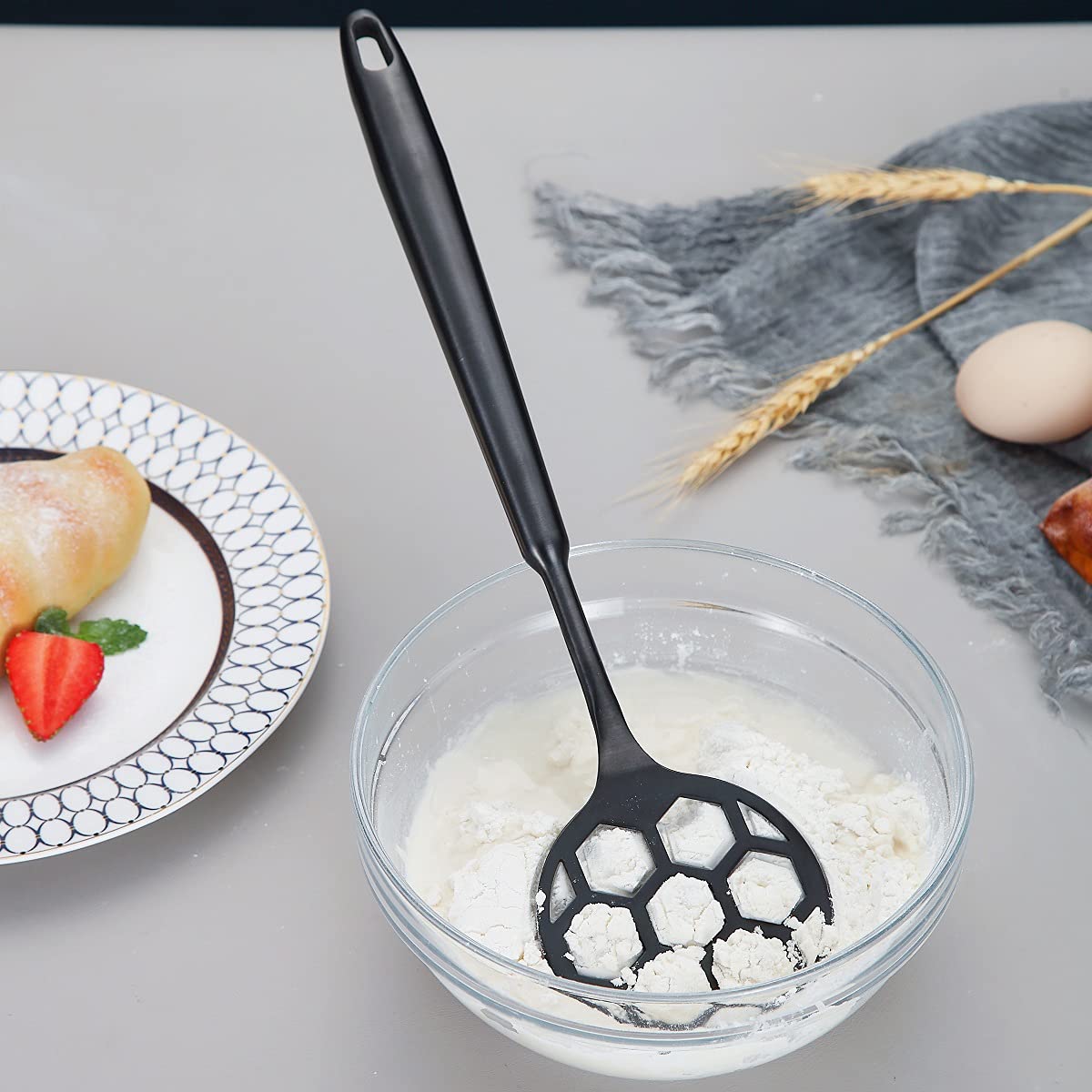 Premium Black Titanium Plated Stainless Steel Dough Whisk - Football Shape Flat Wire Whisk for Baking, Cooking & Mixing | Ergonomic Handle for Comfort & Easy Cleaning | Dishwasher Safe | Perfect for Bread, Pizza Dough & Pastry Making