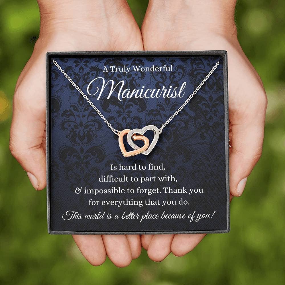 Handmade Personalized Interlocking Hearts Message Card Jewelry Necklace - Unique Gift for Manicurist, Nail Technician & Nail Artist - Perfect Christmas Present for Beauty Professionals - Ideal for Special Occasions & Appreciation Gifts