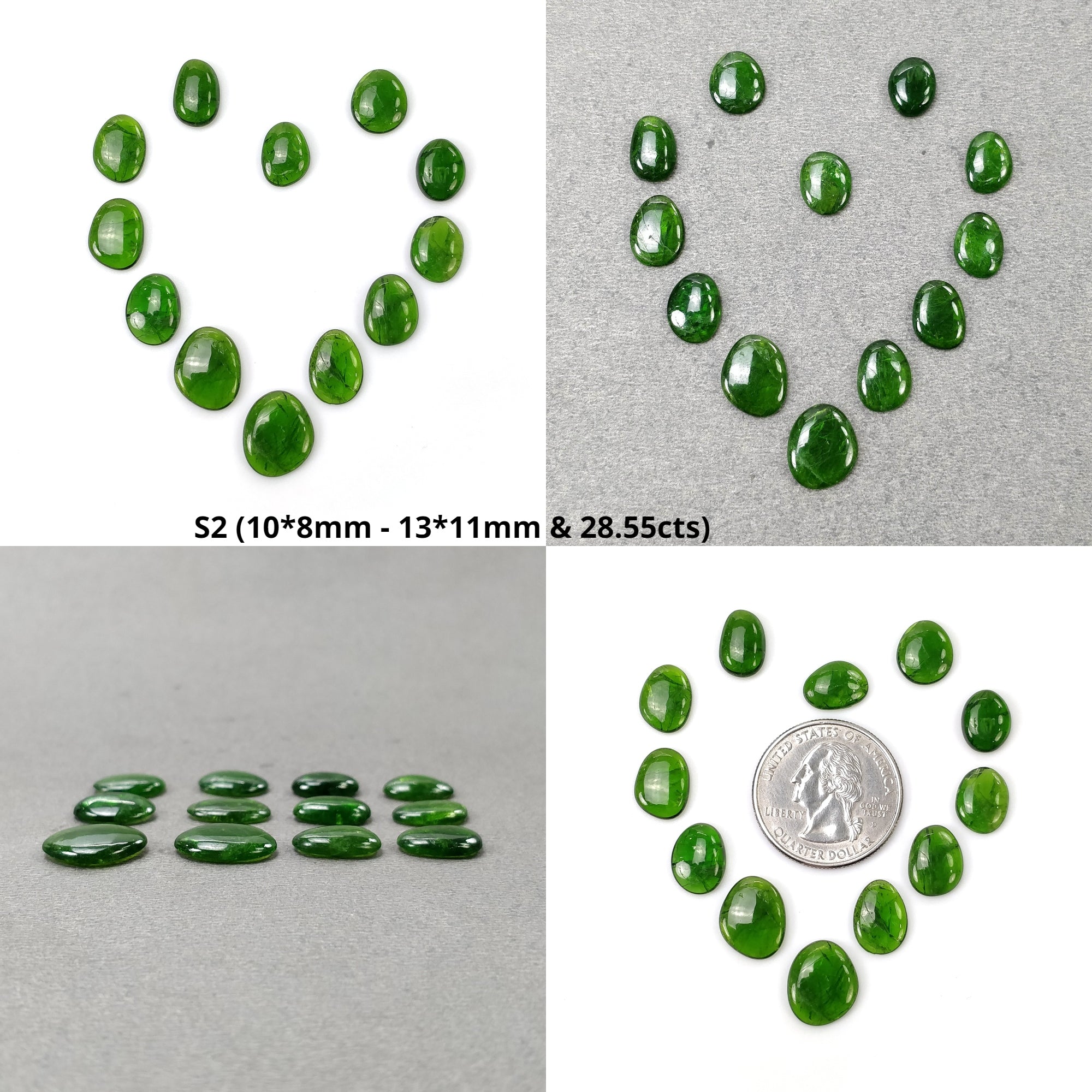 Natural Chrome Diopside Gemstone Cabochon - Green Diopside Rough Cabochon Lot (9pcs, 12pcs, 13pcs, 14pcs) for Jewelry Making, Wire Wrapping & Crystal Healing