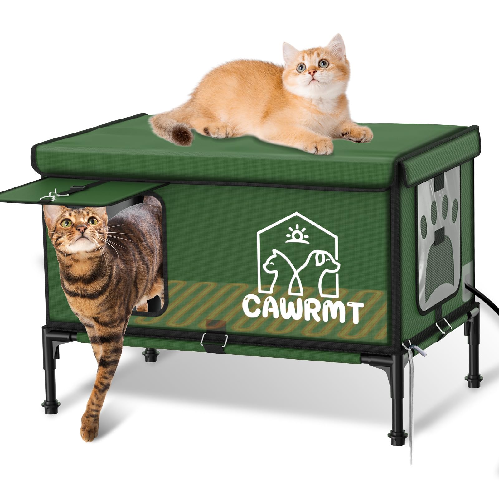Heated Outdoor Cat House - Waterproof & Insulated Winter Shelter for Feral & Stray Cats | Weatherproof Design for Barn & Backyard Use | Green Medium Size