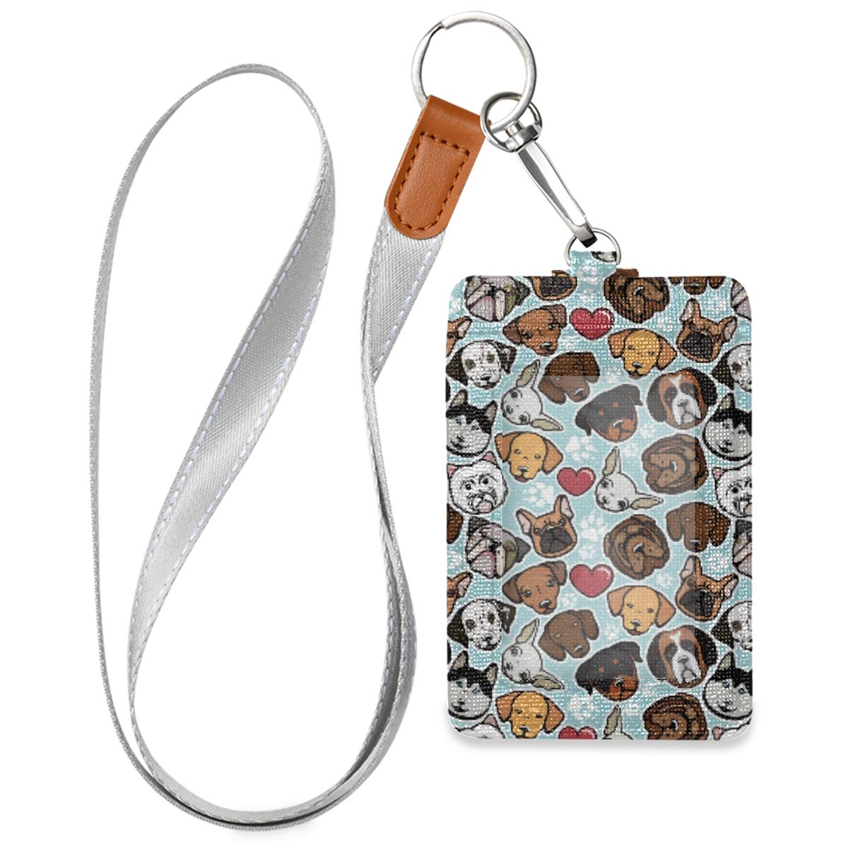 VIKKO Dog Breeds Heart Badge Holder - PU Leather ID Card Case Wallet with Neck Lanyard & Key Ring - Perfect for Pet Lovers, Dog Shows, and Veterinary Professionals