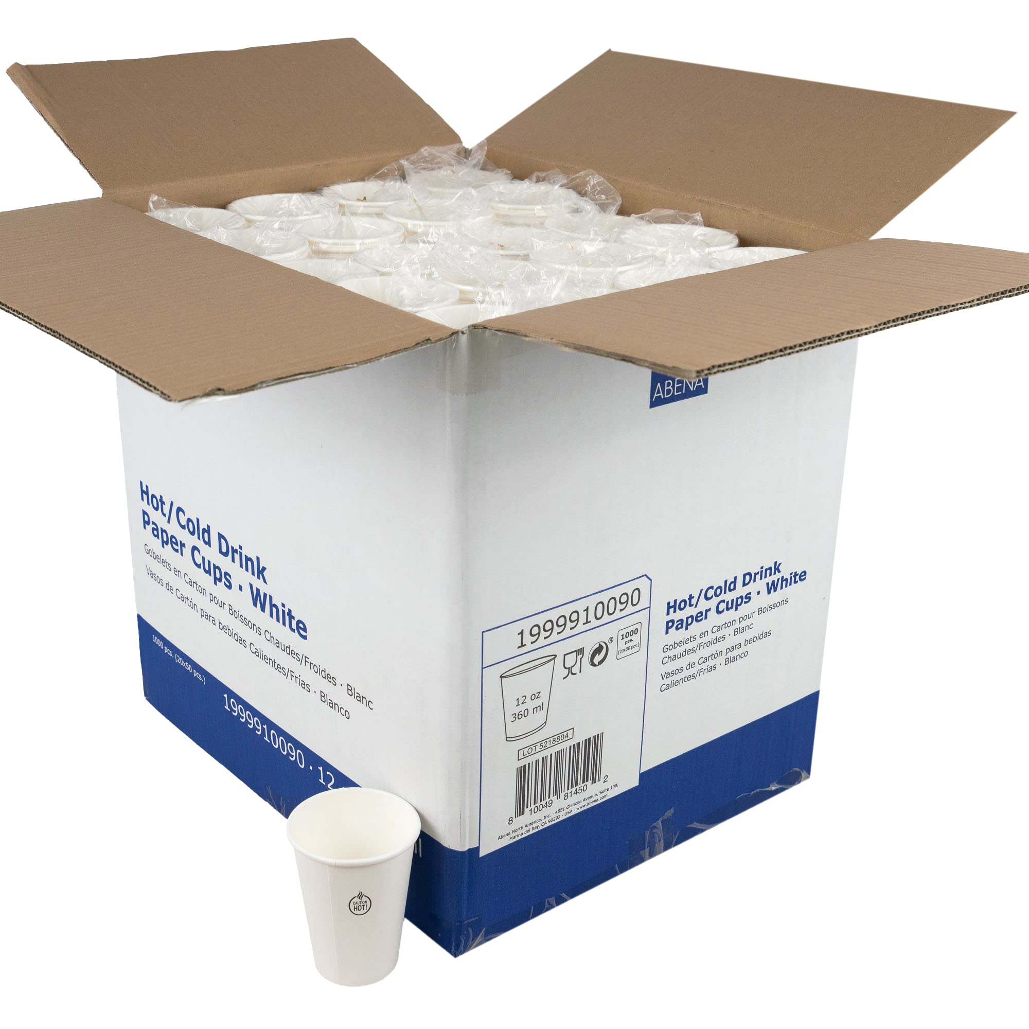 Abena Disposable Paper Coffee Cups 8oz 12oz 16oz - 1000 Pack Hot & Cold Drink Cups for Coffee, Tea, Soda - Perfect for Offices, Cafes, Restaurants, and Events