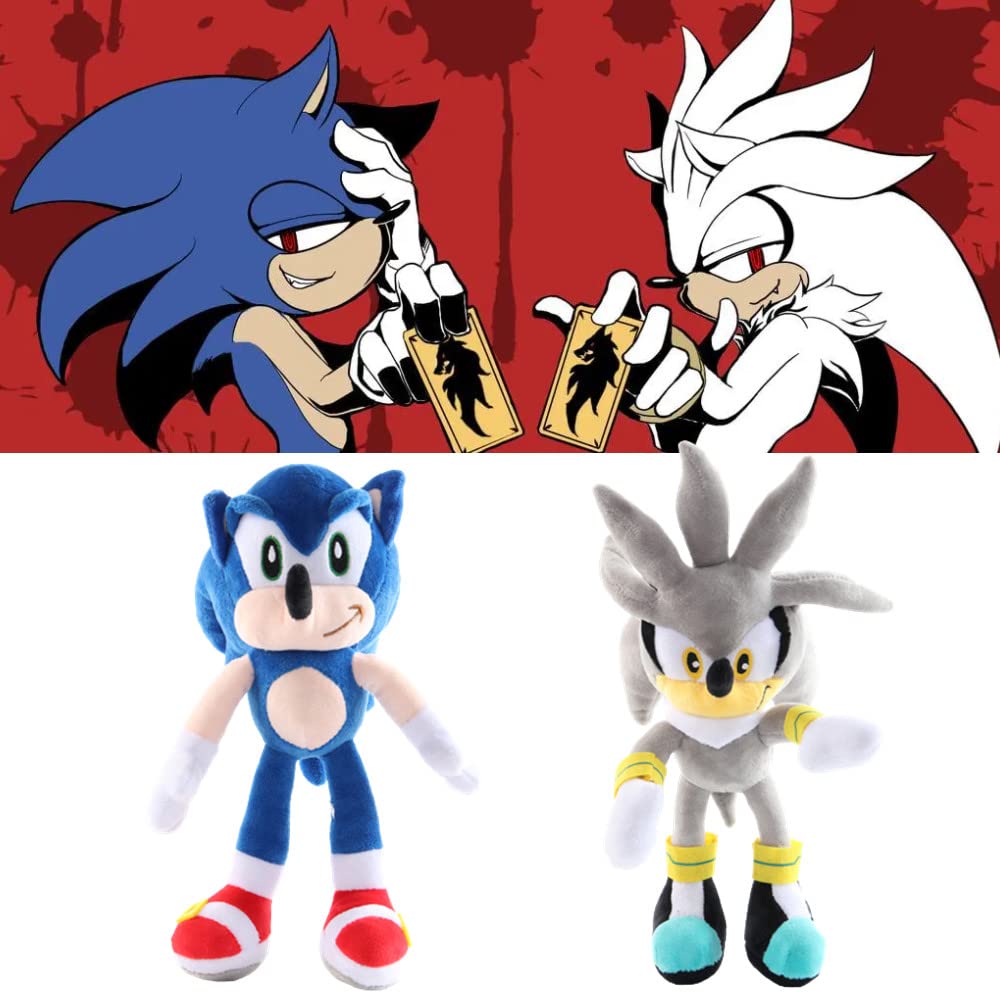 2-Pack Sonic the Hedgehog Plush Toys - Silver & EXE Stuffed Animals for Collectors & Fans - Perfect for Bedroom Decor, Gaming Room, Birthday Gifts & Anime Merchandise