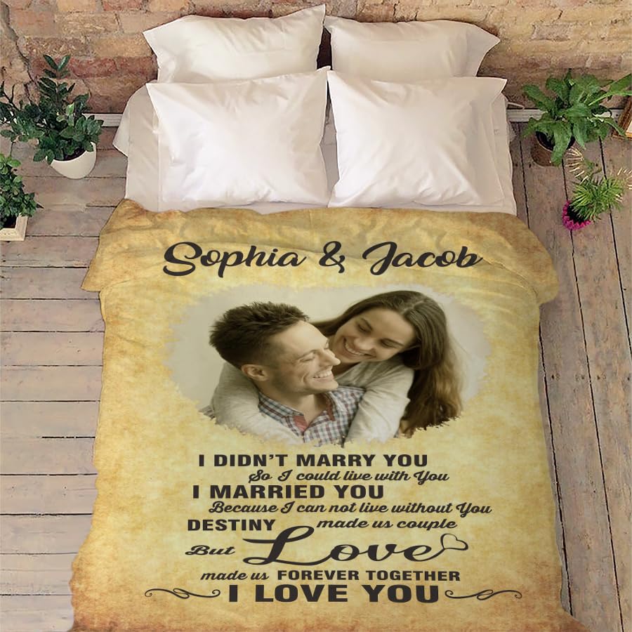 Custom Photo Printed Fleece Blanket for Couples - Personalized 50