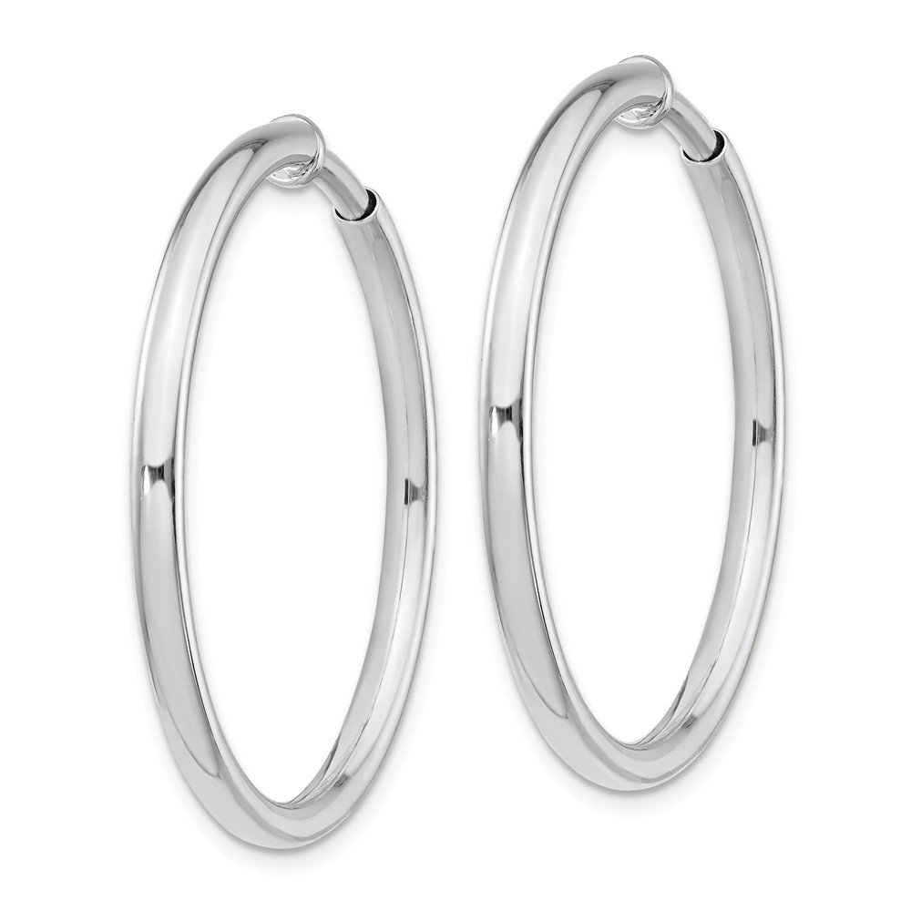 925 Sterling Silver Polished Hoop Earrings for Women - 37mm Non-Pierced Clip-On Hoops - Elegant Everyday Jewelry for Work, Parties & Special Occasions