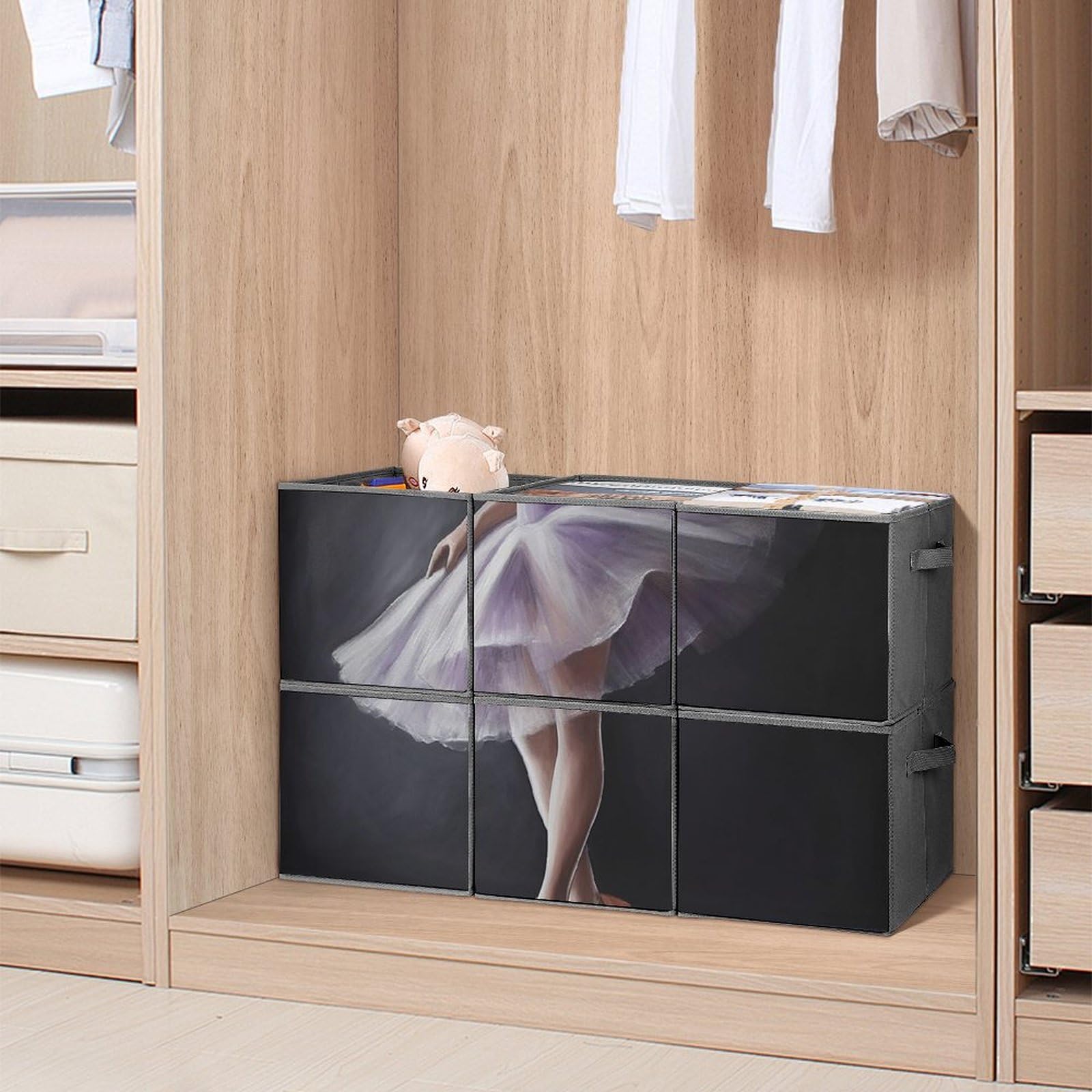 6-Pack Collapsible Storage Bins with Handles - Large Closet Organizer Baskets for Ballet Dancer Clothes, Toys & Home Organization | Perfect for Bedroom, Nursery & Walk-in Closet Storage Solutions