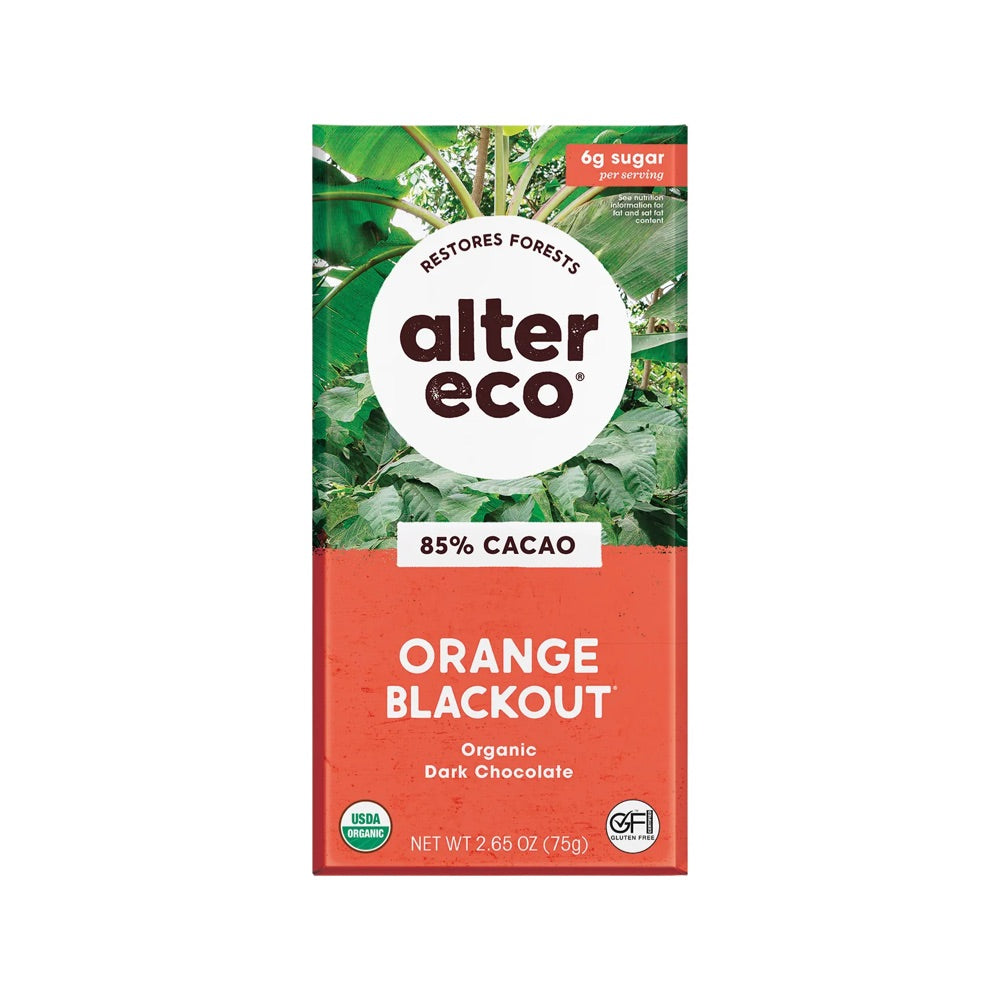 Organic Dark Chocolate with Orange Flavor - Alter Eco 75g Bar | Vegan, Gluten-Free, Fair Trade | Perfect for Gifts, Snacking & Desserts