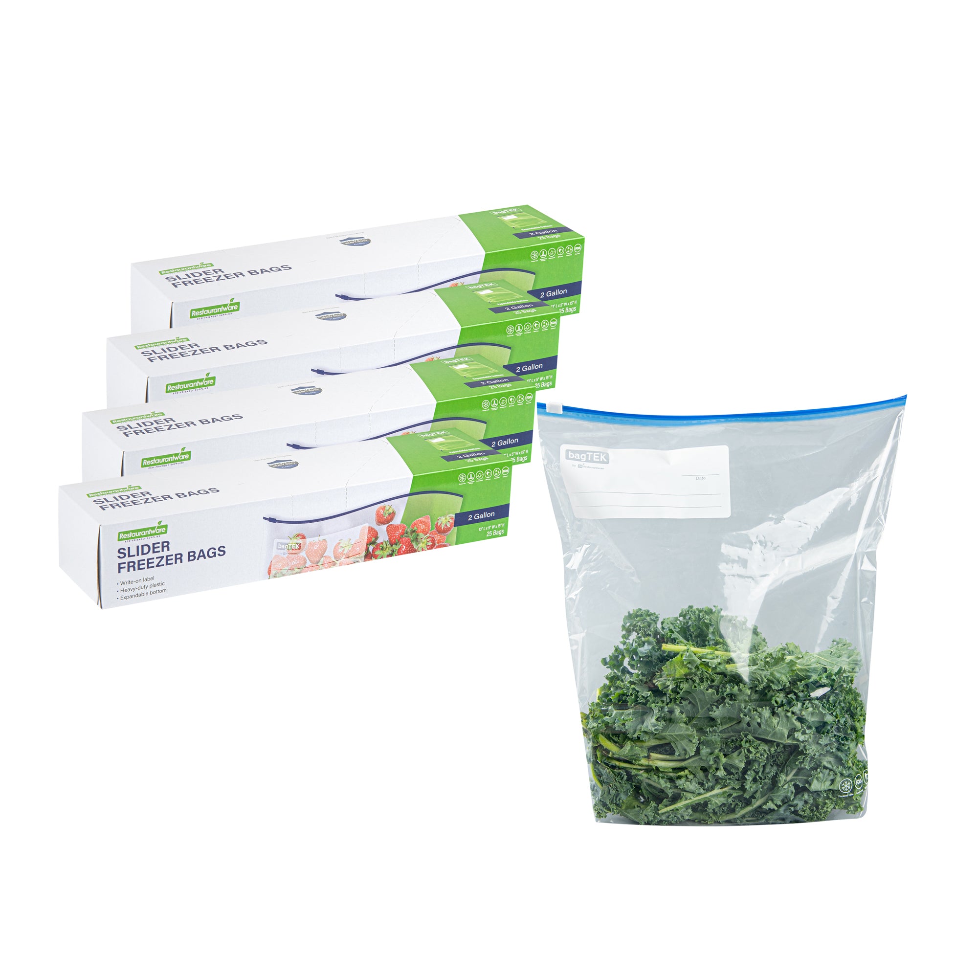 BPA-Free 2 Gallon Clear Plastic Slider Freezer Bags with Expandable Bottom & Write-On Label - 13