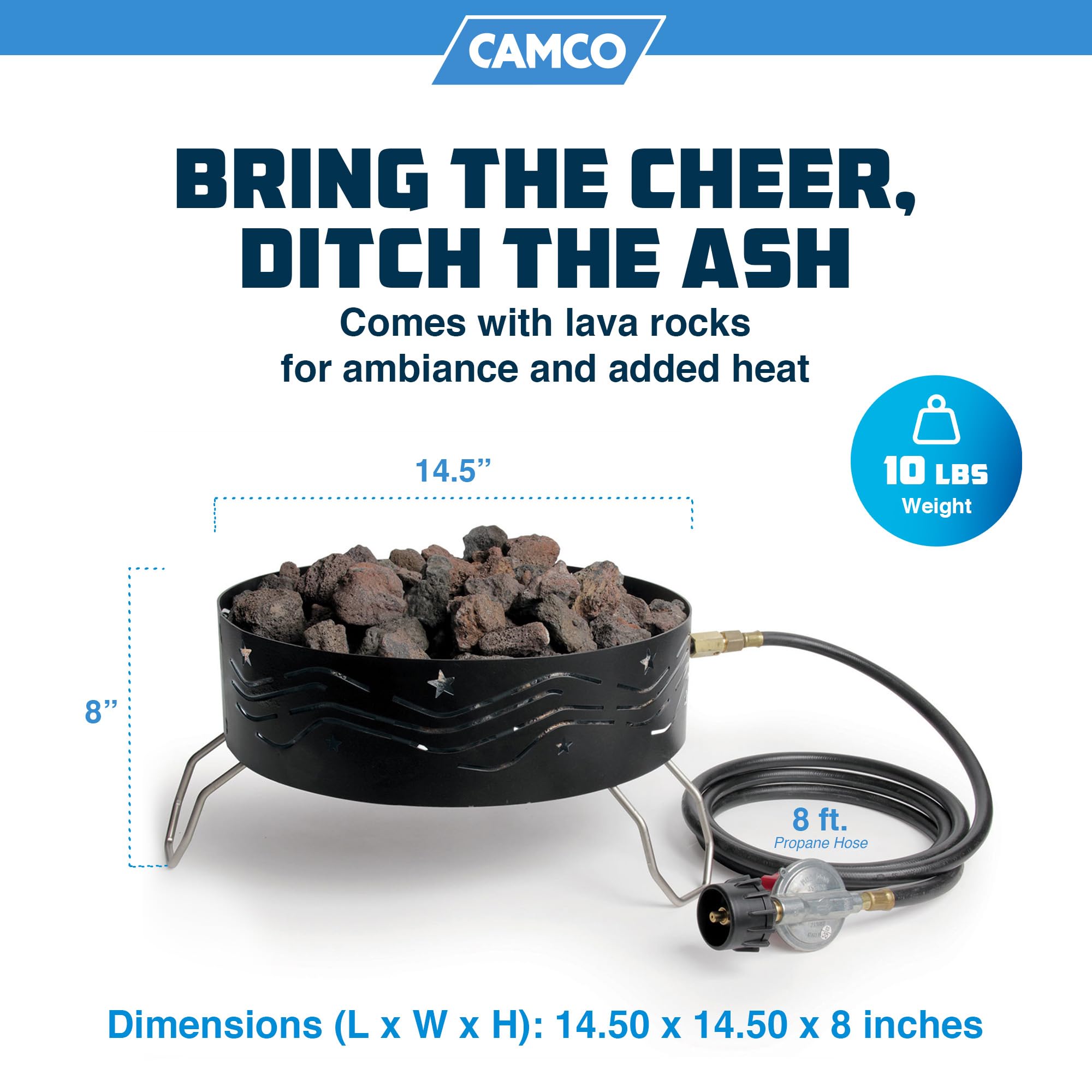 Portable Outdoor Propane Heater - Compact Campfire Pit with Lava Rocks for Camping, Tailgating, Patio & Backyard Use | Black | Camco 58041 | Perfect for Outdoor Gatherings, BBQ Parties & Cold Nights
