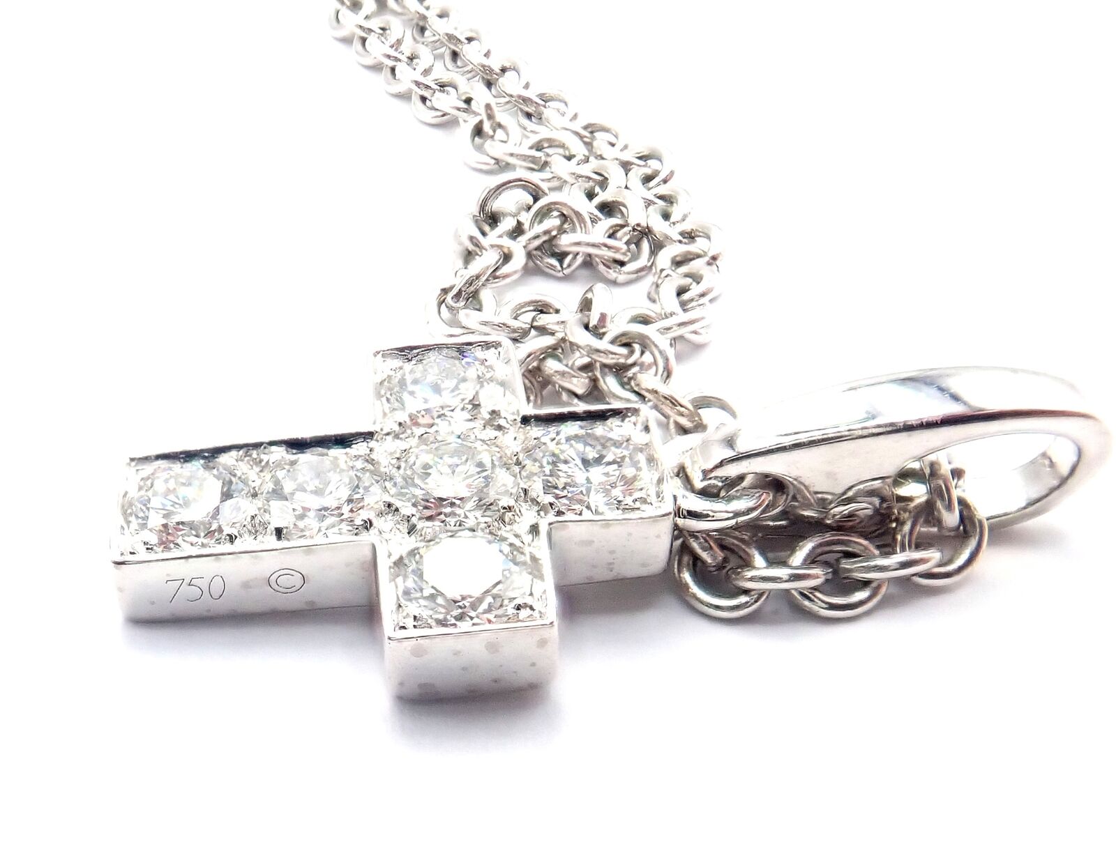 Authentic Cartier 18K White Gold Diamond Cross Pendant Necklace for Women - Luxury Jewelry Gift for Christmas, Anniversary & Special Occasions